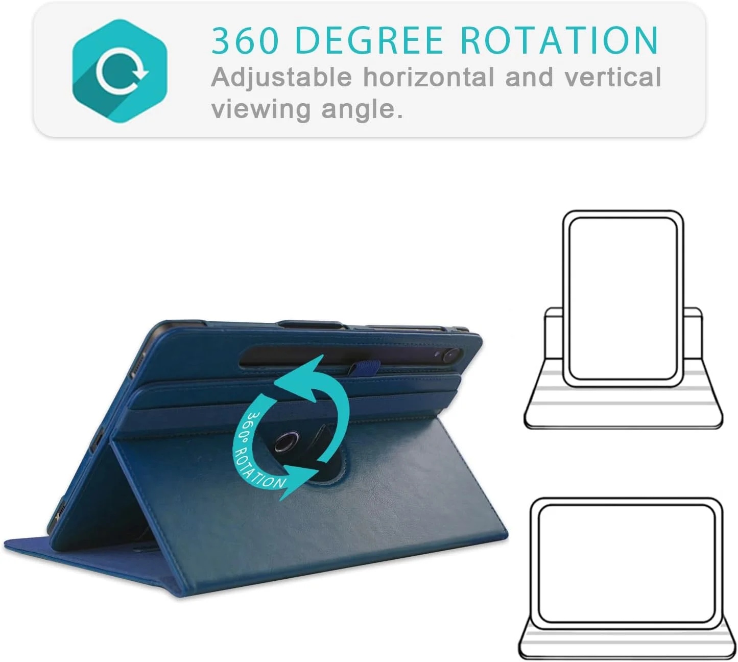 کیف محافظ تبلت Yiernuo سازگار با تبلت سامسونگ گلکسی تب S9 FE پلاس S9 پلاس S8 پلاس S7 FE S7 پلاس 12.4 اینچ، کاور چرمی PU با قابلیت چرخش 360 درجه برای گلکسی تب S9 FE+ S9 + S8+ S7+ 12.4، آبی تیره