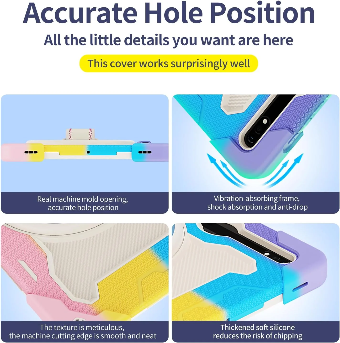 کیف تبلت nincyee برای Samsung Galaxy Tab S9/S9 FE 11 اینچ، کیف سیلیکونی رنگین کمانی مقاوم در برابر ضربه برای کودکان با جای مداد، بند شانه، پایه تاشو چرخشی، بند دستی