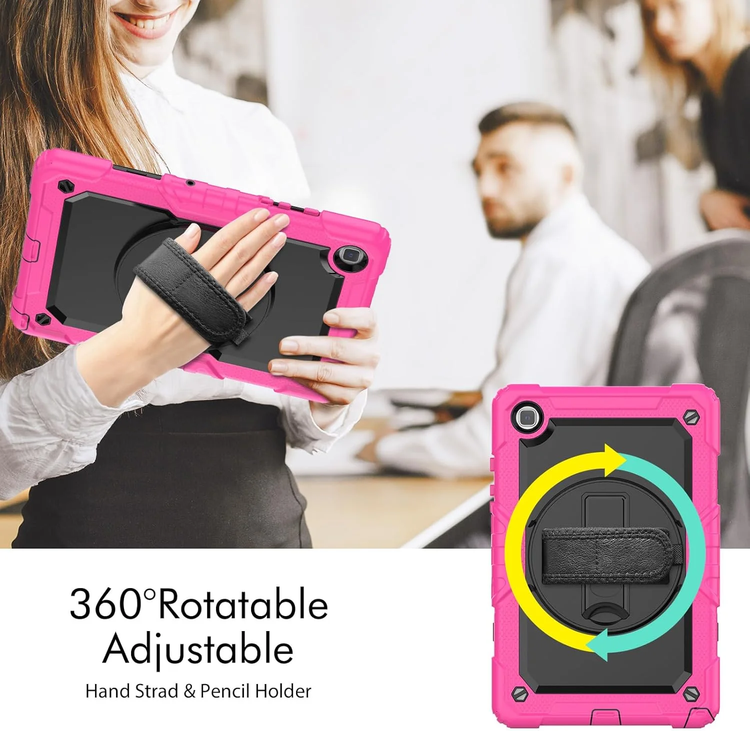 کیف محافظ تبلت سنگین نینسی برای سامسونگ گلکسی تب A7 10.4 اینچ 2020، کاور سیلیکونی ضد ضربه رنگین کمانی 3 در 1 با نگهدارنده مداد، بند شانه، بند دستی، پایه تاشو
