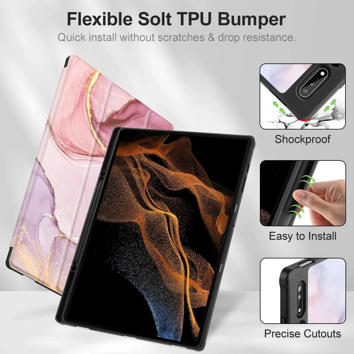 کیف تبلت Mektron برای تبلت سامسونگ Tab S9 Ultra 14.6 اینچ مدل 2023 X910/X916/X918، دارای جای مداد، جلد سخت با قابلیت بیدار/خواب خودکار، استند چند زاویه ای برای گلکسی تب S9 Ultra 14.6 اینچ، طرح سنگ مرمر صورتی کیف تبلت Mektron برای تبلت سامسونگ Tab S9 Ultra 14.6 اینچ مدل 2023 X910/X916/X918، دارای جای مداد، جلد سخت با قابلیت بیدار/خواب خودکار، استند چند زاویه ای برای گلکسی تب S9 Ultra 14.6 اینچ، طرح سنگ مرمر صورتی