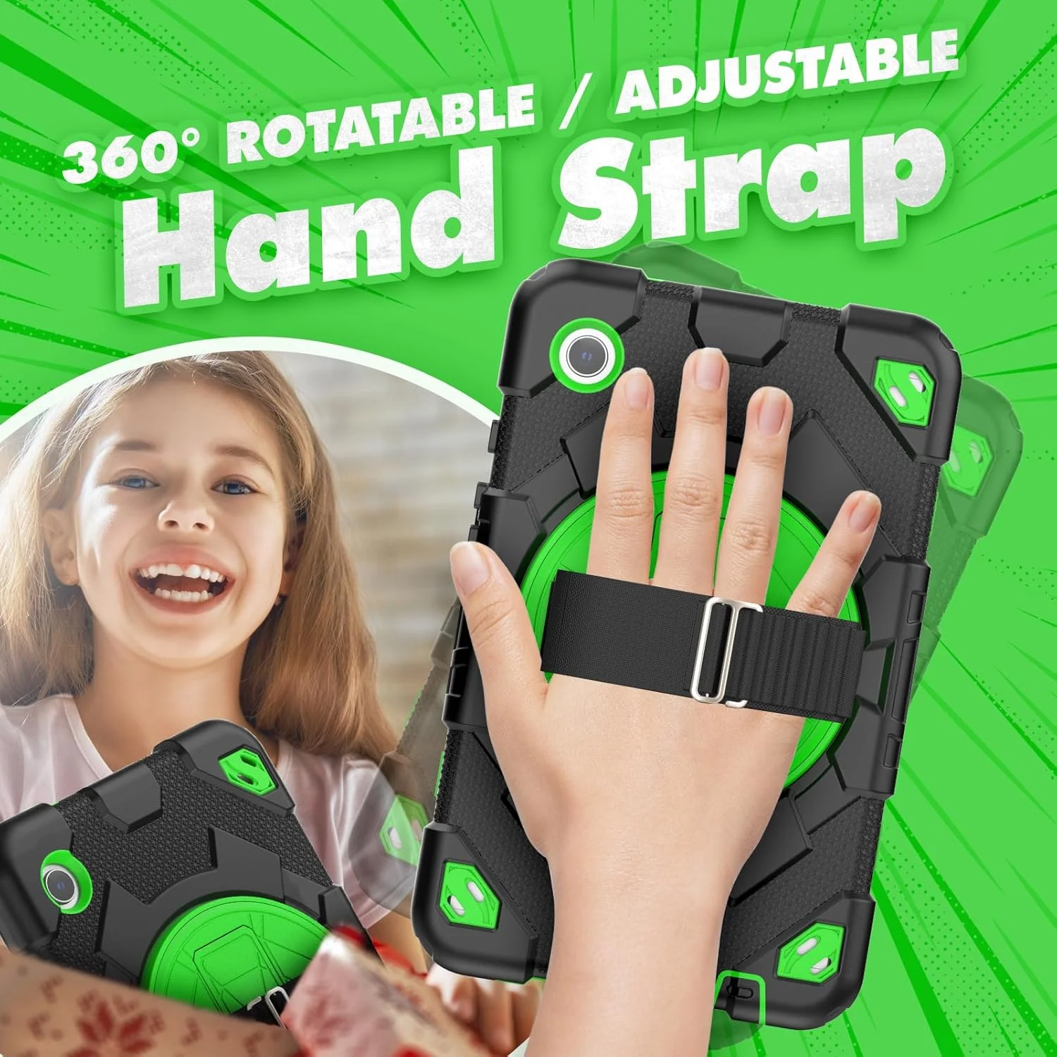 کیف تبلت nincyee برای Samsung Galaxy Tab A9 8.7 اینچ 2023، قاب سیلیکونی مقاوم در برابر ضربه طرح عنکبوتی قهرمان رنگین کمانی کودکانه با نگهدارنده قلم، بند شانه، پایه تاشو چرخشی، بند دستی