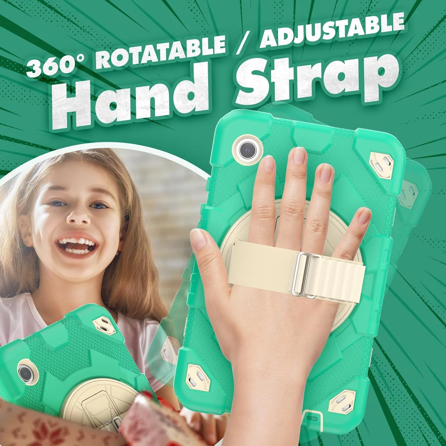 کیف تبلت nincyee برای Samsung Galaxy Tab A9 8.7 اینچ 2023، کیف سیلیکونی رنگین کمانی طرح قهرمان عنکبوتی مقاوم در برابر ضربه برای کودکان با نگهدارنده قلم، بند شانه، پایه تاشو چرخشی و بند دستی