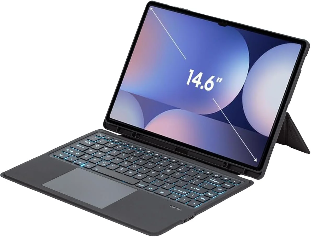 【فارسی】کیبورد جادویی جداشدنی برای تبلت 14.6 اینچی سامسونگ گلکسی تب S10 Ultra/S9 Ultra/S8 Ultra، کاور کیبورد بلوتوثی مغناطیسی سامسونگ تب با پایه، ترک‌پد چند لمسی، نور پس‌زمینه 7 رنگ