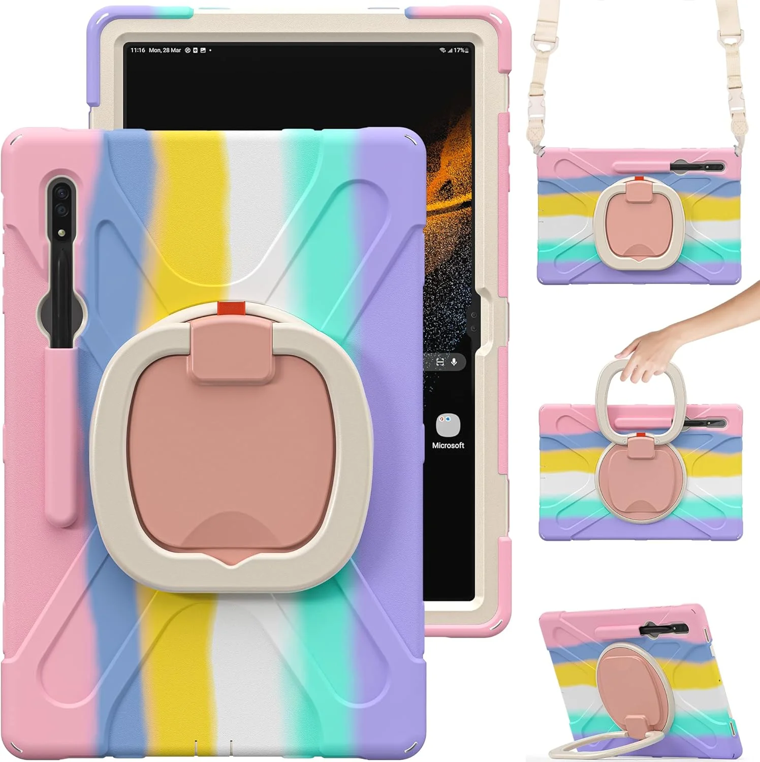 کیف محافظ سنگین PboyiqiS برای گلکسی تب S9 پلاس/تب S9 FE پلاس 2023، کیف تبلت مقاوم هایبرید با پایه چرخان 360 درجه/بند شانه، کیف ضد ضربه کودکانه (صورتی رنگارنگ) کیف محافظ سنگین PboyiqiS برای گلکسی تب S9 پلاس/تب S9 FE پلاس 2023، کیف تبلت مقاوم هایبرید با پایه چرخان 360 درجه/بند شانه، کیف ضد ضربه کودکانه (صورتی رنگارنگ)