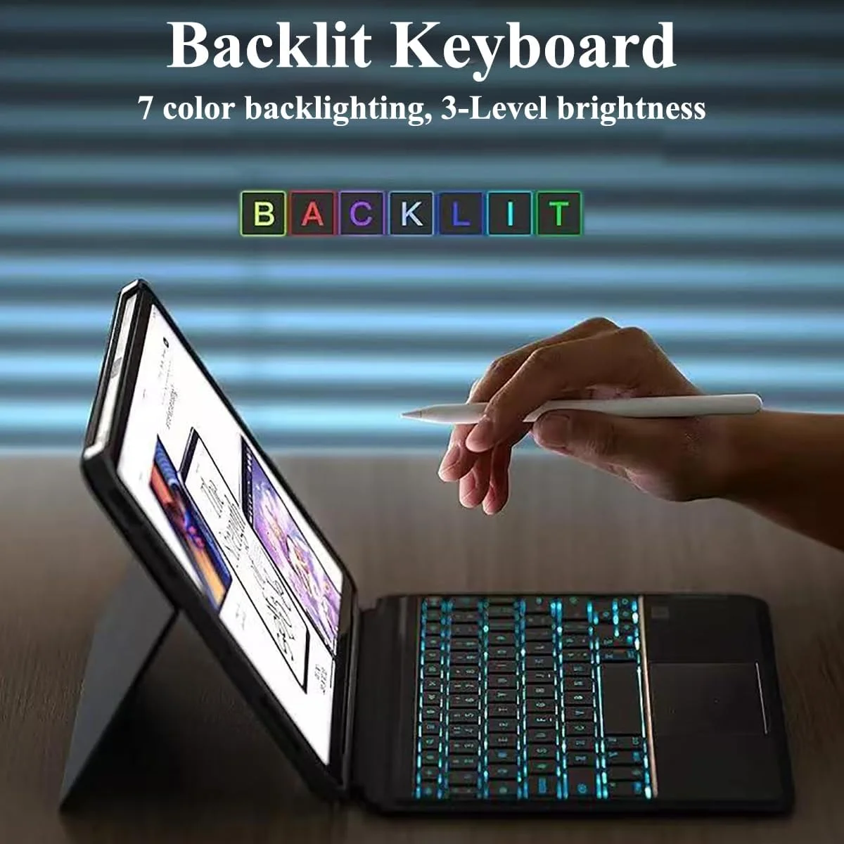 【فارسی】کیبورد جادویی جداشدنی برای تبلت 14.6 اینچی سامسونگ گلکسی تب S10 Ultra/S9 Ultra/S8 Ultra، کاور کیبورد بلوتوثی مغناطیسی سامسونگ تب با پایه، ترک‌پد چند لمسی، نور پس‌زمینه 7 رنگ