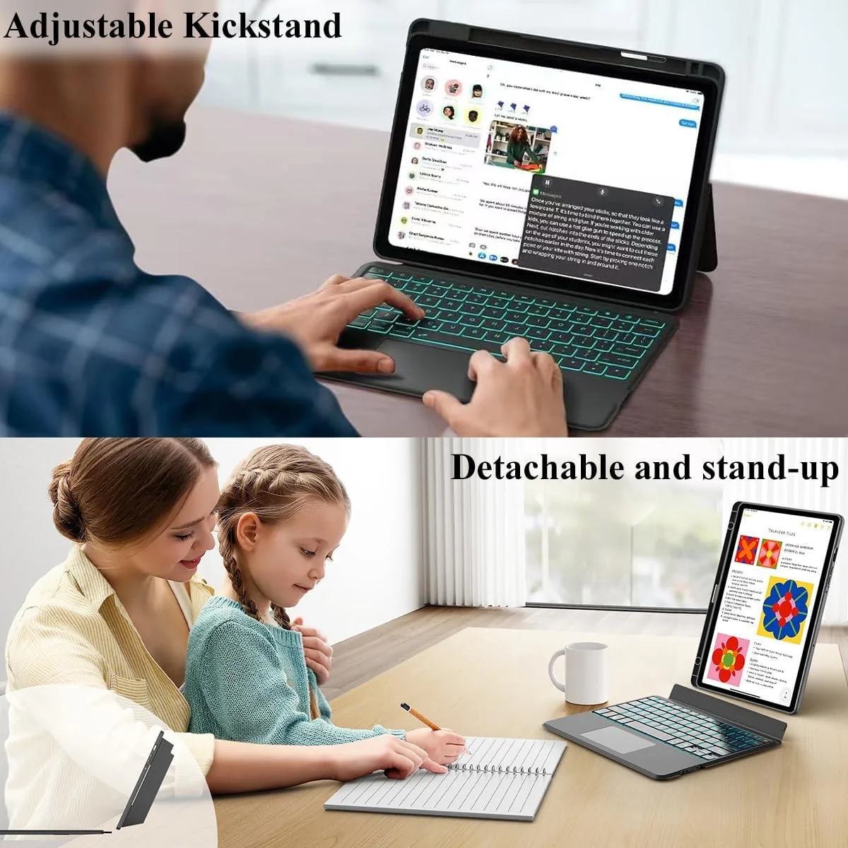 【فارسی】کیبورد جادویی جداشدنی برای تبلت 14.6 اینچی سامسونگ گلکسی تب S10 Ultra/S9 Ultra/S8 Ultra، کاور کیبورد بلوتوثی مغناطیسی سامسونگ تب با پایه، ترک‌پد چند لمسی، نور پس‌زمینه 7 رنگ