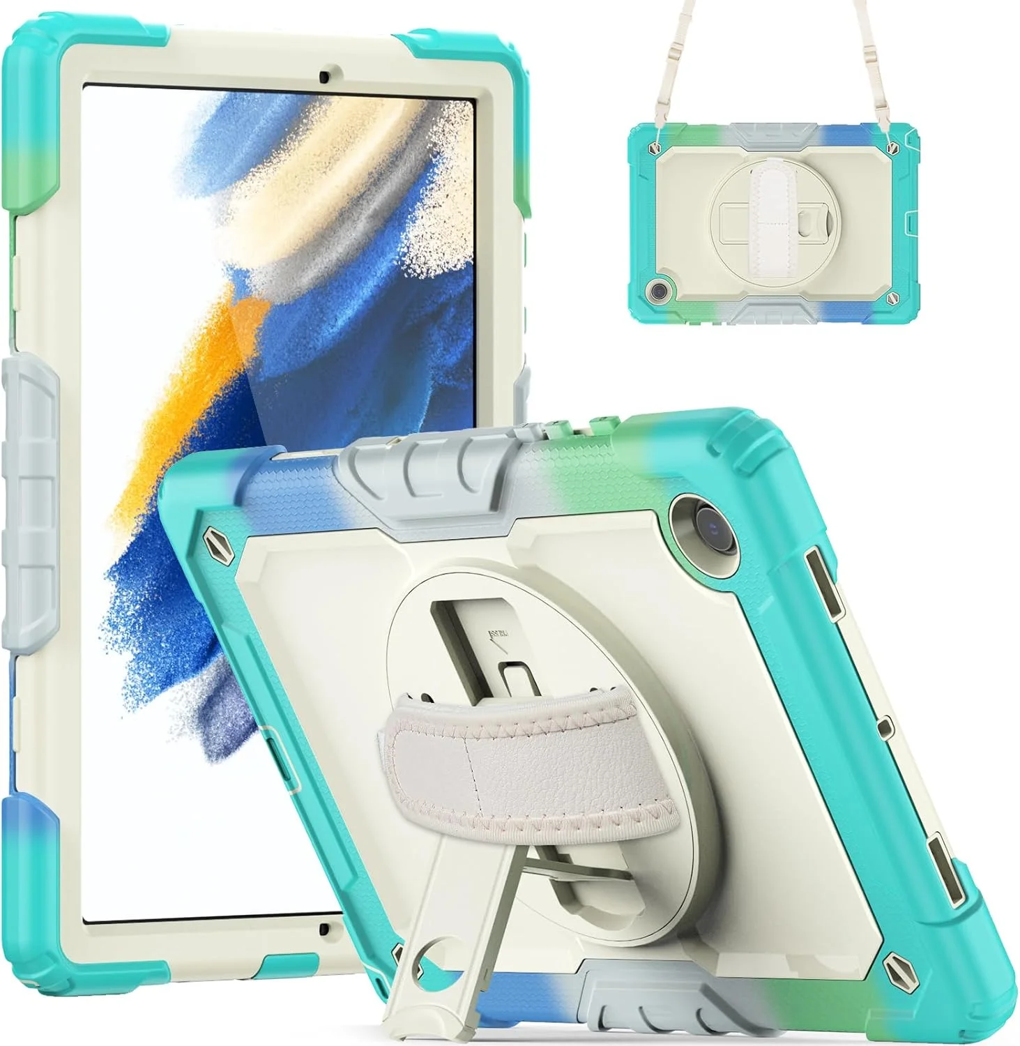 کیف محافظ تبلت مقاوم Nincyee برای Samsung Galaxy Tab A8 10.5" 2021، کاور سیلیکونی ضد ضربه رنگین کمانی 3 در 1 با نگهدارنده قلم، بند شانه، بند دستی، پایه تاشو کیف محافظ تبلت مقاوم Nincyee برای Samsung Galaxy Tab A8 10.5" 2021، کاور سیلیکونی ضد ضربه رنگین کمانی 3 در 1 با نگهدارنده قلم، بند شانه، بند دستی، پایه تاشو