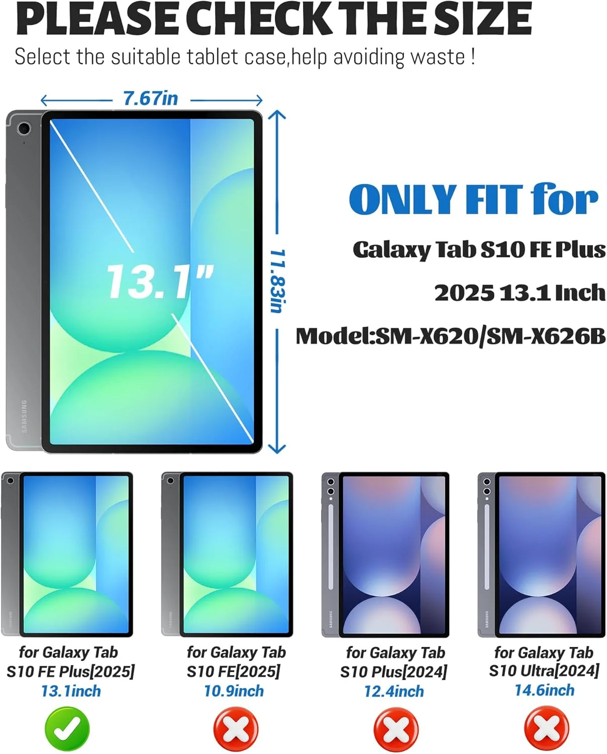 کیف تبلت BASE MALL برای Samsung Galaxy Tab S10 FE+/ S10 FE Plus 5G 13.1 اینچ 2025 [به همراه محافظ صفحه نمایش شیشه ای حرارت دیده], دارای پایه چرخان/نگهدارنده قلم S/بند شانه و دست (آبی آسمانی)