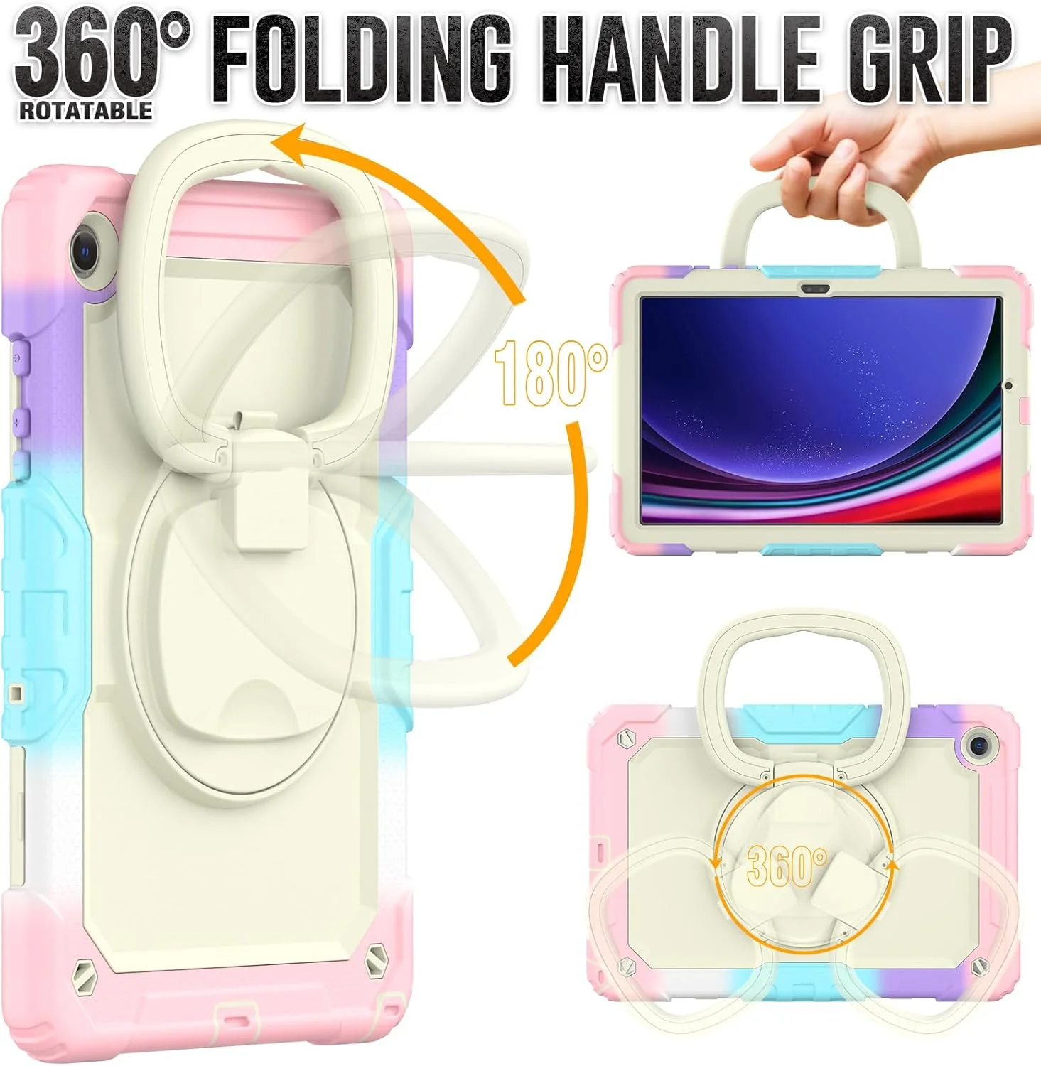 کیف محافظ تبلت سنگین نینسی برای سامسونگ گلکسی تب A9+ 11 اینچ 2023، کاور سیلیکونی ضد ضربه 3 در 1 با نگهدارنده قلم، بند شانه، پایه تاشو نامرئی