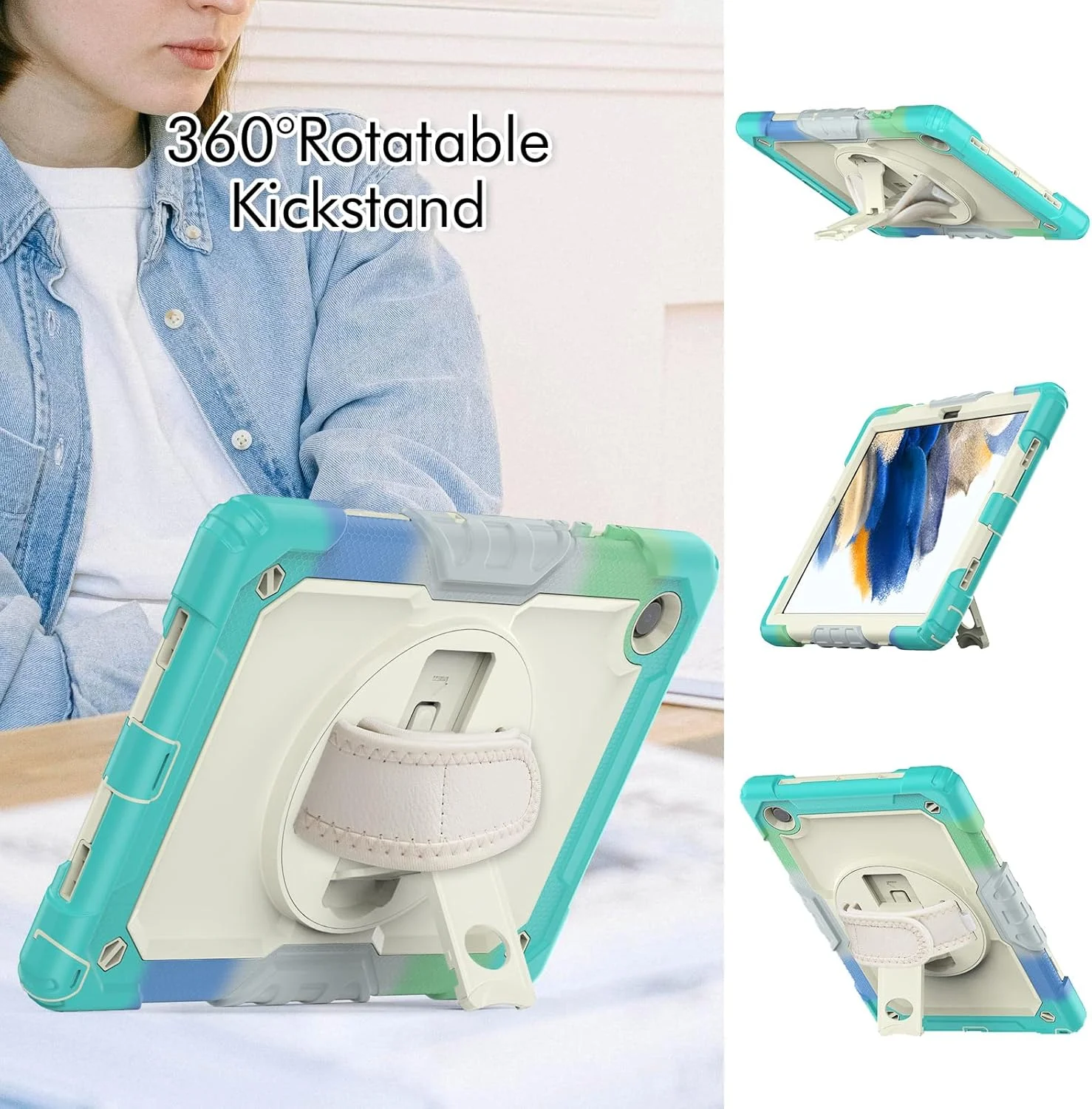 کیف محافظ تبلت مقاوم Nincyee برای Samsung Galaxy Tab A8 10.5 اینچ 2021، کاور سیلیکونی ضد ضربه رنگین کمانی 3 در 1 با نگهدارنده مداد، بند شانه، بند دستی، پایه تاشو کیف محافظ تبلت مقاوم Nincyee برای Samsung Galaxy Tab A8 10.5 اینچ 2021، کاور سیلیکونی ضد ضربه رنگین کمانی 3 در 1 با نگهدارنده مداد، بند شانه، بند دستی، پایه تاشو