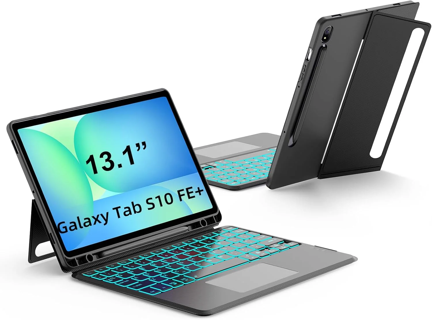 کیبورد با ترکپد JUQITECH مناسب برای تبلت سامسونگ گلکسی تب S10 FE Plus 13.1 اینچ 2025، کاور تبلت نرم با پایه تاشو و کیبورد بیسیم جداشدنی مغناطیسی با نور پسزمینه، دارای جایگاه قلم S، مناسب برای مدلهای SM-X620/X626/X626B کیبورد با ترکپد JUQITECH مناسب برای تبلت سامسونگ گلکسی تب S10 FE Plus 13.1 اینچ 2025، کاور تبلت نرم با پایه تاشو و کیبورد بیسیم جداشدنی مغناطیسی با نور پسزمینه، دارای جایگاه قلم S، مناسب برای مدلهای SM-X620/X626/X626B