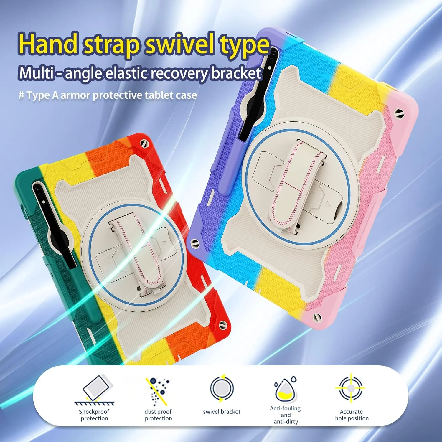 کاور تبلت nincyee برای Samsung Galaxy Tab S10 FE+ 13.1 اینچ، کاور سیلیکونی رنگین کمانی مقاوم در برابر ضربه برای کودکان با جای مداد، بند شانه، پایه تاشو چرخشی و بند دستی
