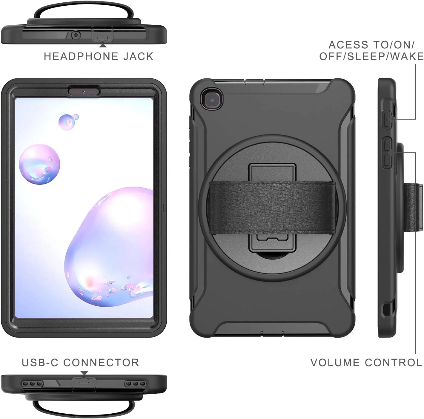 کاور تبلت زومون برای سامسونگ گلکسی تب A 8.4 (2020) مدل [SM-T307U]، محافظ هیبریدی ضد ضربه، پایه چرخان 360 درجه، بند دستی