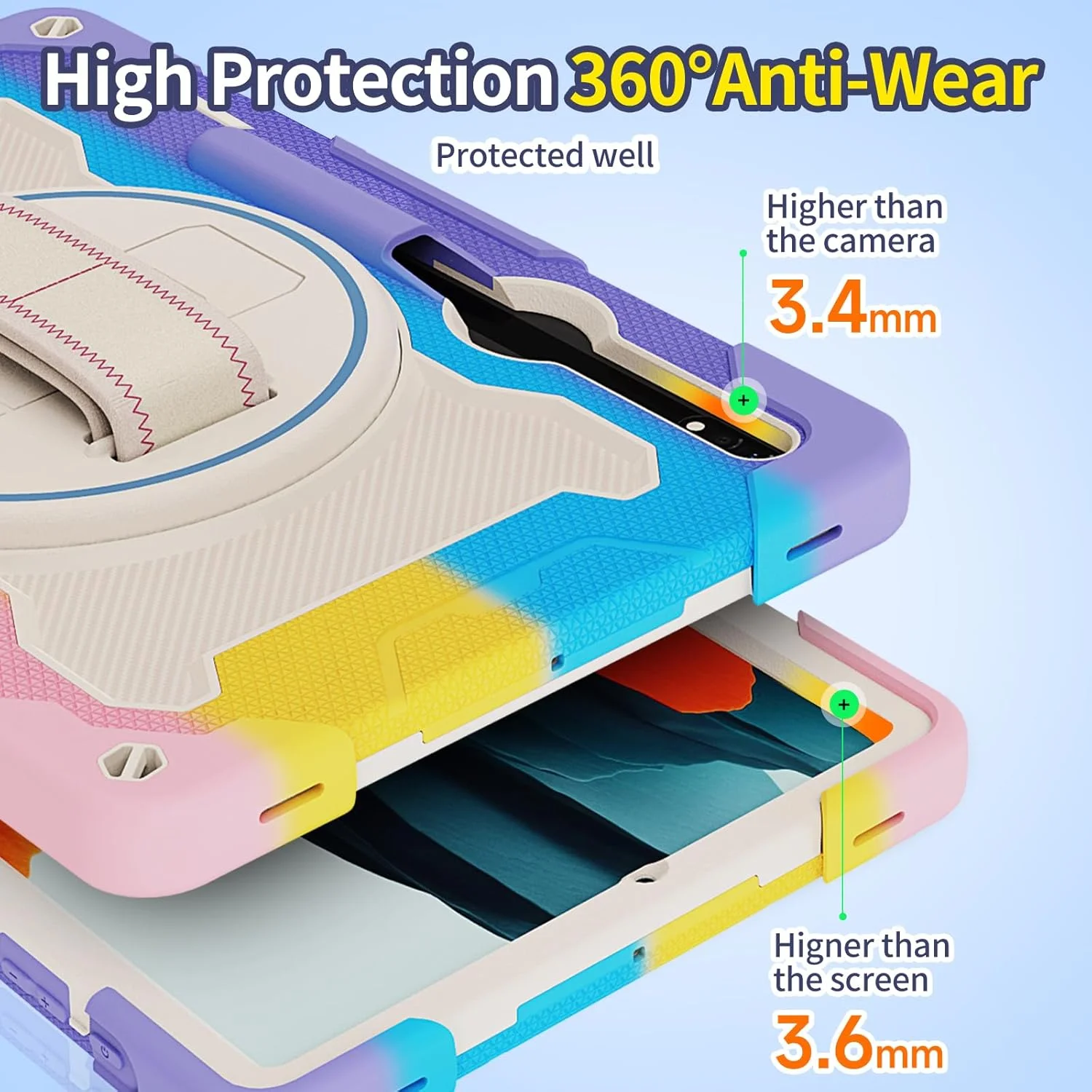 کیف تبلت nincyee برای Samsung Galaxy Tab S10 FE 10.9 اینچ، کیف سیلیکونی رنگین کمانی مقاوم در برابر ضربه برای کودکان با نگهدارنده مداد، بند شانه، پایه تاشو چرخشی، بند دستی کیف تبلت nincyee برای Samsung Galaxy Tab S10 FE 10.9 اینچ، کیف سیلیکونی رنگین کمانی مقاوم در برابر ضربه برای کودکان با نگهدارنده مداد، بند شانه، پایه تاشو چرخشی، بند دستی