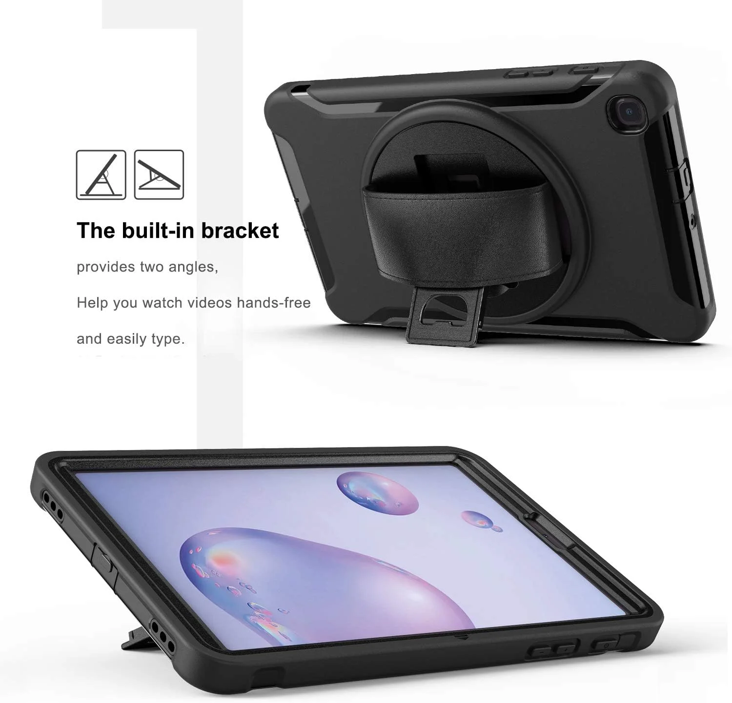 کاور تبلت زومون برای سامسونگ گلکسی تب A 8.4 (2020) مدل [SM-T307U]، محافظ هیبریدی ضد ضربه، پایه چرخان 360 درجه، بند دستی