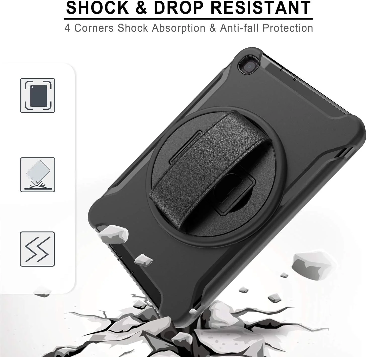 کاور تبلت زومون برای سامسونگ گلکسی تب A 8.4 (2020) مدل [SM-T307U]، محافظ هیبریدی ضد ضربه، پایه چرخان 360 درجه، بند دستی