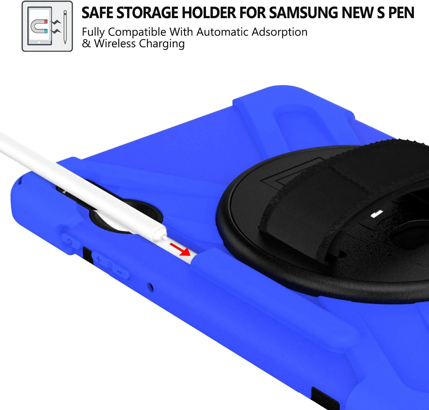 کیف محافظ تبلت سامسونگ گلکسی تب S6 مدل 10.5 اینچ 2019 برند BRAECN (دارای جای قلم S Pen)، کیف مقاوم و ضد ضربه با [بند دستی][پایه چرخان][بند شانه]، بدون پشتیبانی از کیبورد سامسونگ - آبی