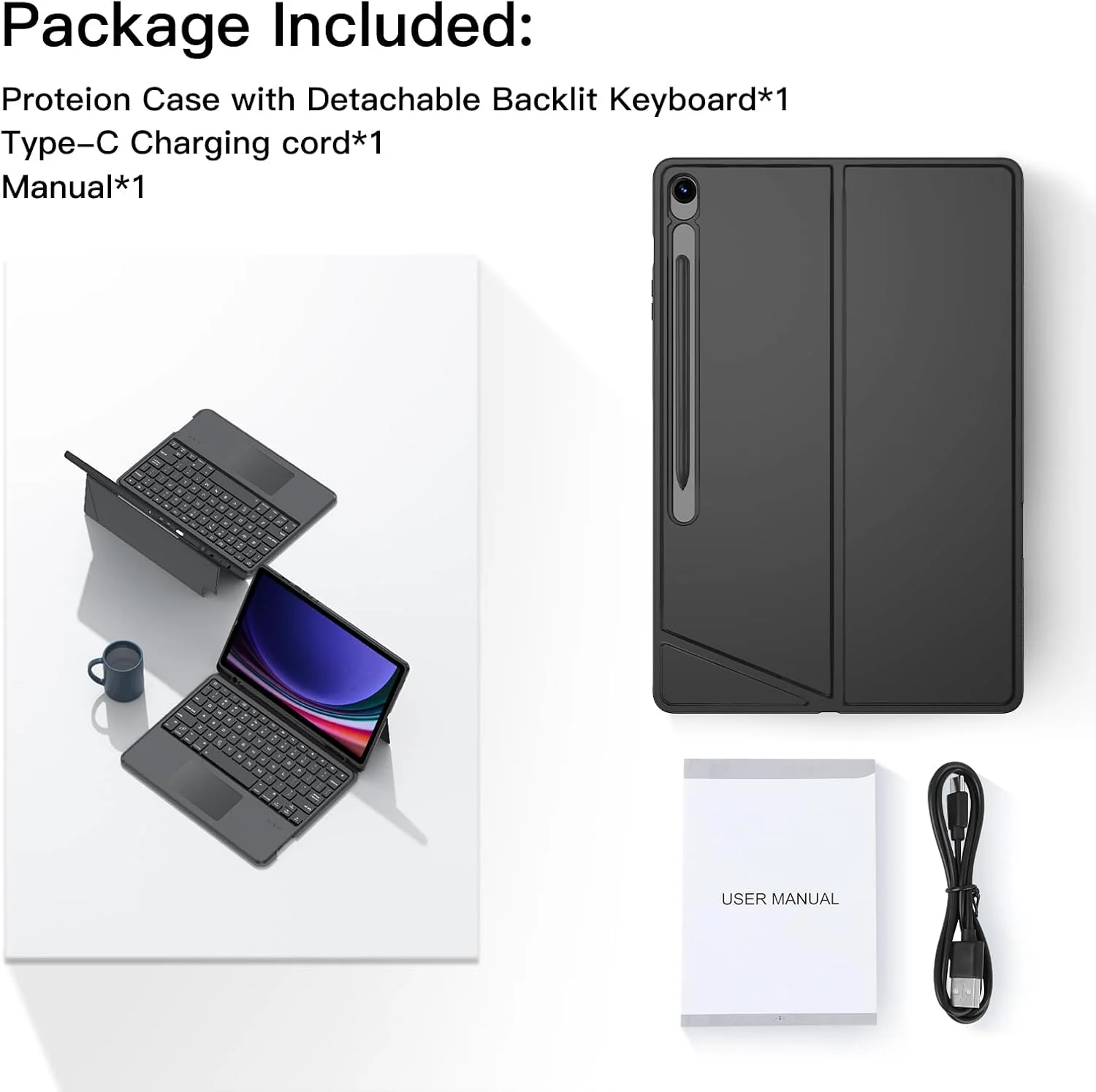 کیبورد با ترکپد JUQITECH مناسب برای تبلت سامسونگ گلکسی تب S10 FE Plus 13.1 اینچ 2025، کاور تبلت نرم با پایه تاشو و کیبورد بیسیم جداشدنی مغناطیسی با نور پسزمینه، دارای جایگاه قلم S، مناسب برای مدلهای SM-X620/X626/X626B کیبورد با ترکپد JUQITECH مناسب برای تبلت سامسونگ گلکسی تب S10 FE Plus 13.1 اینچ 2025، کاور تبلت نرم با پایه تاشو و کیبورد بیسیم جداشدنی مغناطیسی با نور پسزمینه، دارای جایگاه قلم S، مناسب برای مدلهای SM-X620/X626/X626B