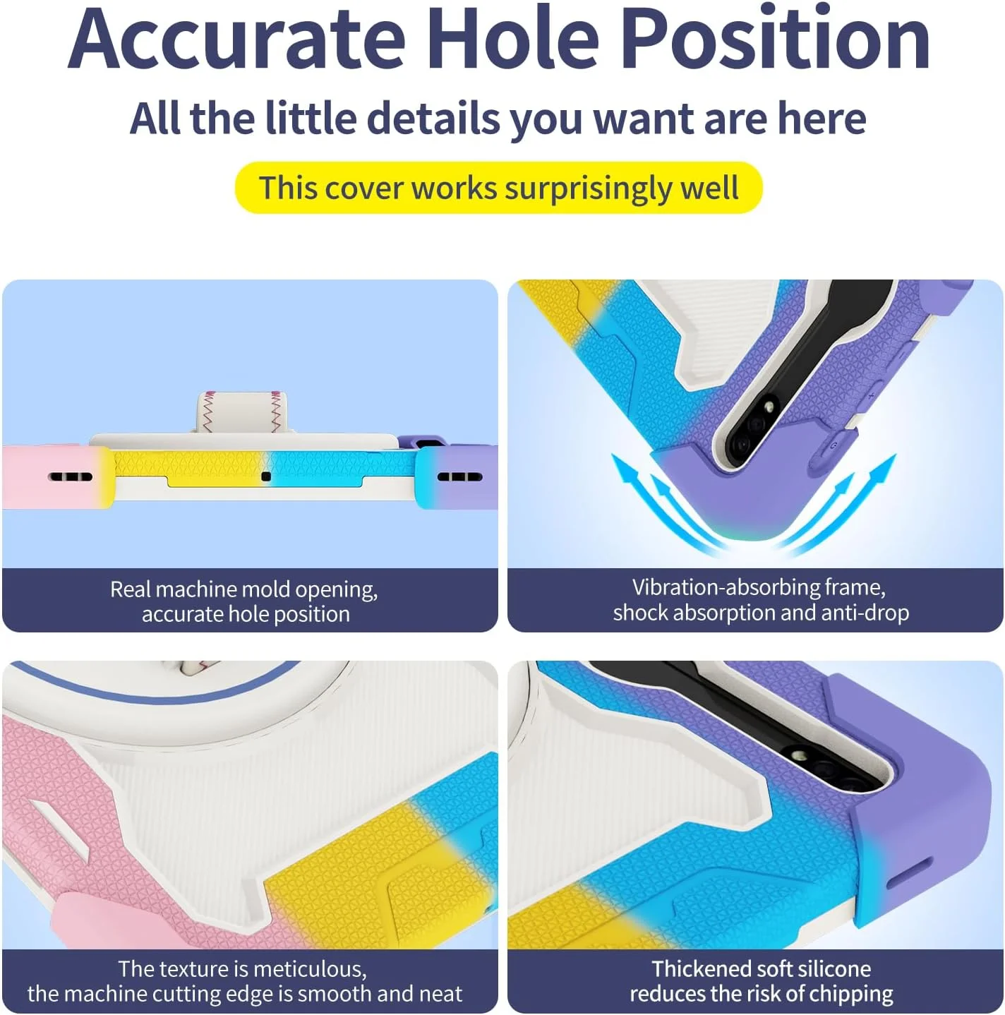 کیف تبلت nincyee برای Samsung Galaxy Tab S8+/S7+/S7 FE 12.4 اینچ، کیف سیلیکونی رنگین کمانی مقاوم در برابر ضربه برای کودکان با جای مداد، بند شانه، پایه تاشو چرخشی، بند دستی