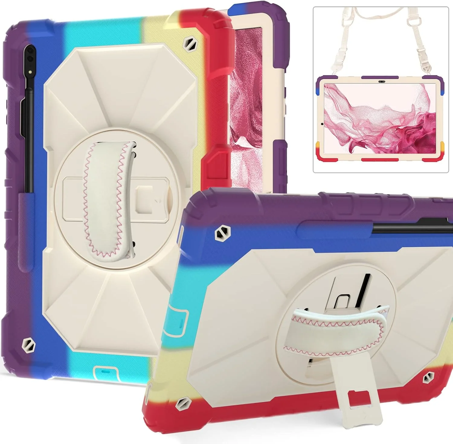 کیف تبلت کودکانه nincyee برای Samsung Galaxy Tab A8 10.5 اینچ 2021، کاور سیلیکونی رنگین کمانی ضد ضربه 3 در 1 با نگهدارنده مداد، بند شانه، بند دستی، پایه تاشو برای کودکان کیف تبلت کودکانه nincyee برای Samsung Galaxy Tab A8 10.5 اینچ 2021، کاور سیلیکونی رنگین کمانی ضد ضربه 3 در 1 با نگهدارنده مداد، بند شانه، بند دستی، پایه تاشو برای کودکان