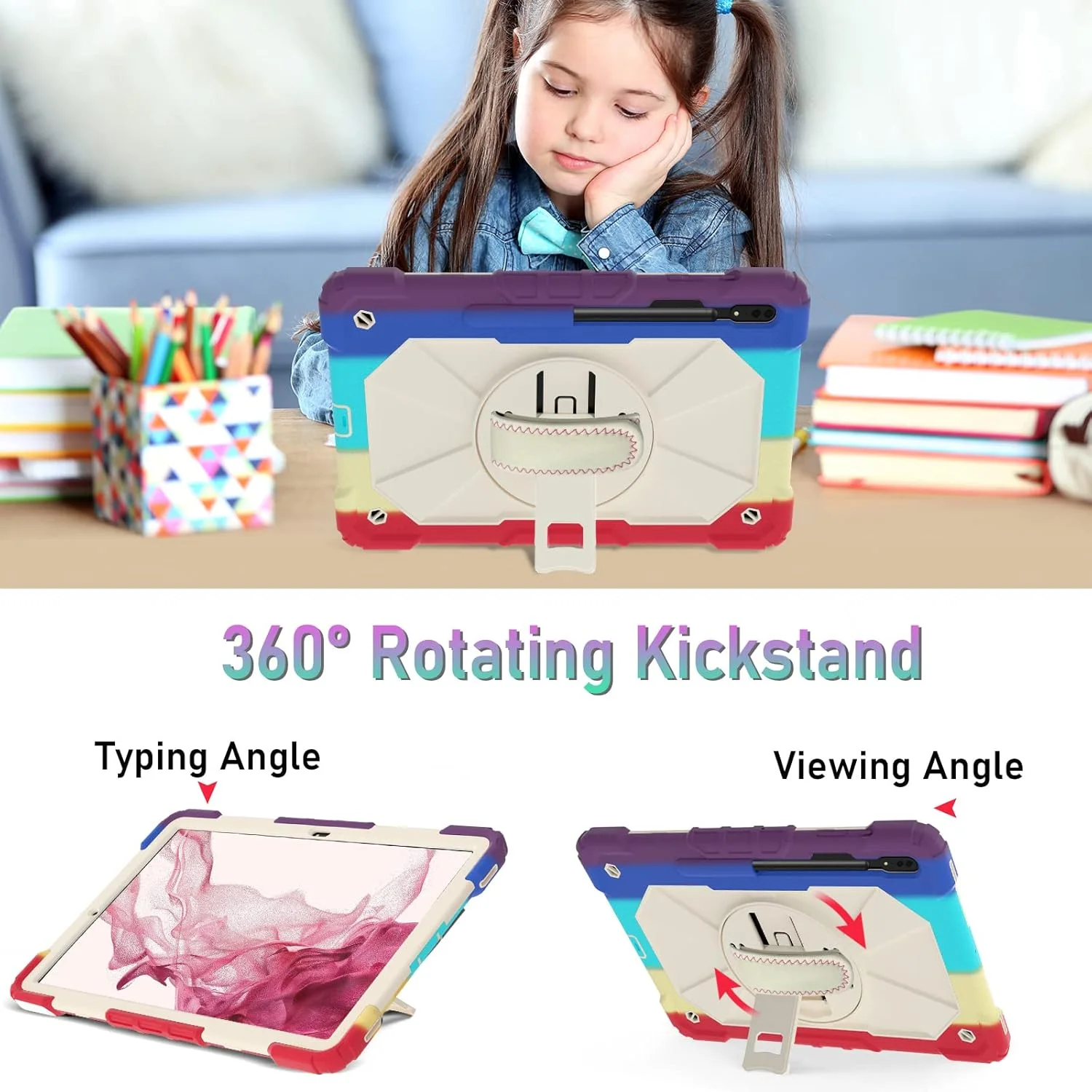 کیف تبلت کودکانه nincyee برای Samsung Galaxy Tab A8 10.5 اینچ 2021، کاور سیلیکونی رنگین کمانی ضد ضربه 3 در 1 با نگهدارنده مداد، بند شانه، بند دستی، پایه تاشو برای کودکان کیف تبلت کودکانه nincyee برای Samsung Galaxy Tab A8 10.5 اینچ 2021، کاور سیلیکونی رنگین کمانی ضد ضربه 3 در 1 با نگهدارنده مداد، بند شانه، بند دستی، پایه تاشو برای کودکان
