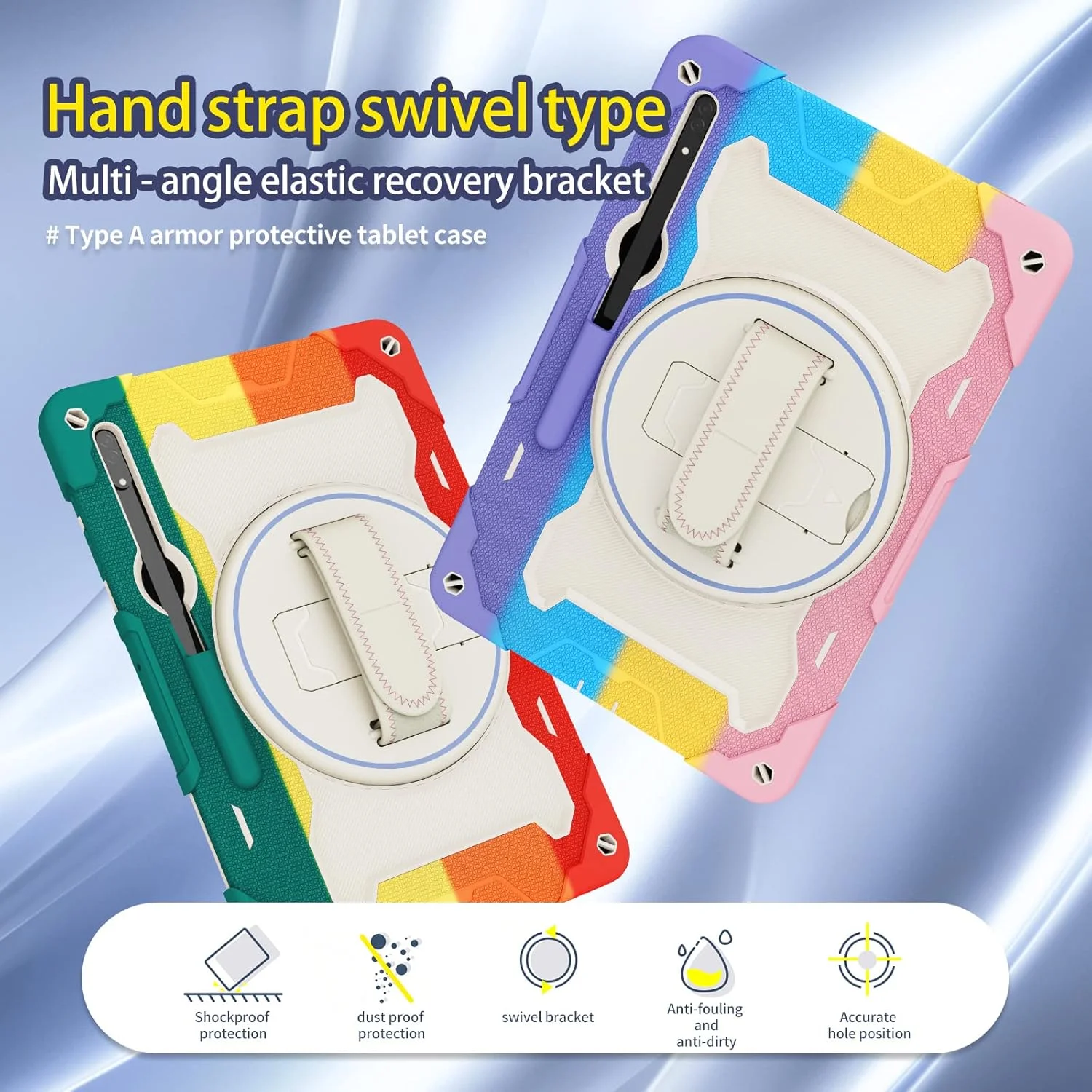 کیف تبلت رنگین کمانی Nincyee برای Samsung Galaxy Tab S9 Ultra 14.6 اینچ، کیف سیلیکونی مقاوم در برابر ضربه با جای مداد، بند شانه، پایه تاشو چرخان، بند دستی کیف تبلت رنگین کمانی Nincyee برای Samsung Galaxy Tab S9 Ultra 14.6 اینچ، کیف سیلیکونی مقاوم در برابر ضربه با جای مداد، بند شانه، پایه تاشو چرخان، بند دستی