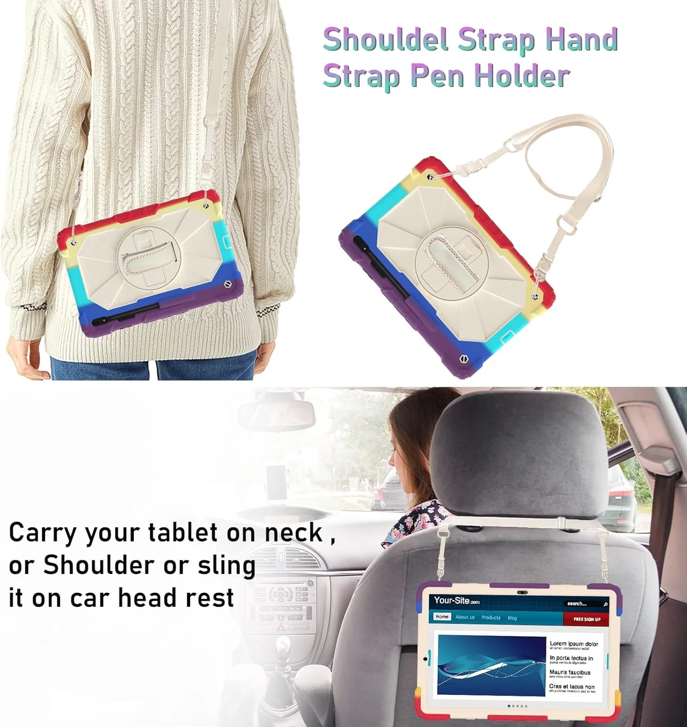 کیف تبلت کودکانه nincyee برای Samsung Galaxy Tab A8 10.5 اینچ 2021، کاور سیلیکونی رنگین کمانی ضد ضربه 3 در 1 با نگهدارنده مداد، بند شانه، بند دستی، پایه تاشو برای کودکان کیف تبلت کودکانه nincyee برای Samsung Galaxy Tab A8 10.5 اینچ 2021، کاور سیلیکونی رنگین کمانی ضد ضربه 3 در 1 با نگهدارنده مداد، بند شانه، بند دستی، پایه تاشو برای کودکان