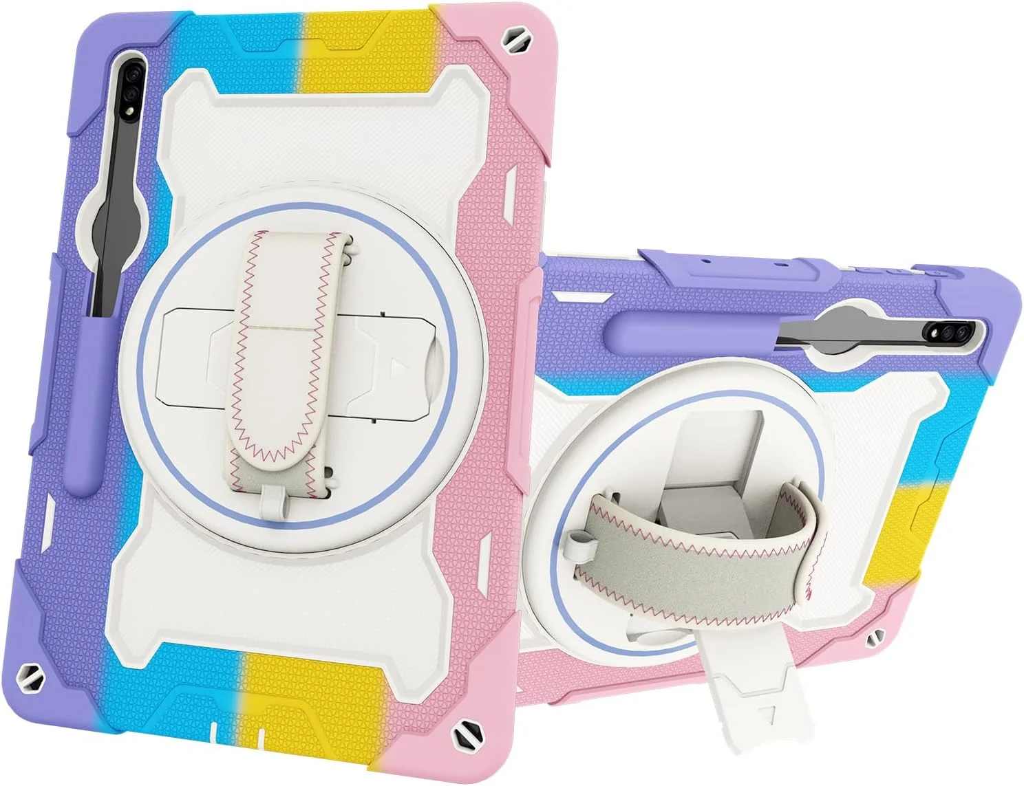 کیف تبلت nincyee برای Samsung Galaxy Tab S8+/S7+/S7 FE 12.4 اینچ، کیف سیلیکونی رنگین کمانی مقاوم در برابر ضربه مخصوص کودکان با نگهدارنده مداد، بند شانه، پایه تاشو چرخشی، بند دستی کیف تبلت nincyee برای Samsung Galaxy Tab S8+/S7+/S7 FE 12.4 اینچ، کیف سیلیکونی رنگین کمانی مقاوم در برابر ضربه مخصوص کودکان با نگهدارنده مداد، بند شانه، پایه تاشو چرخشی، بند دستی