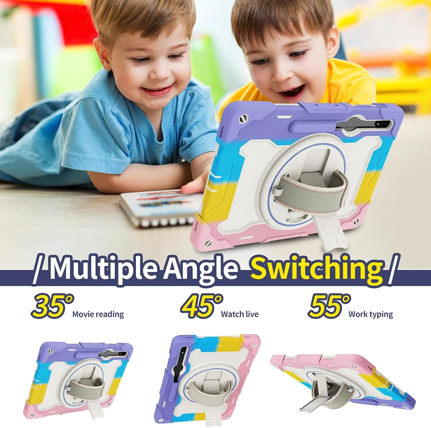 کیف تبلت nincyee برای Samsung Galaxy Tab S8+/S7+/S7 FE 12.4 اینچ، کیف سیلیکونی رنگین کمانی مقاوم در برابر ضربه مخصوص کودکان با نگهدارنده مداد، بند شانه، پایه تاشو چرخشی، بند دستی کیف تبلت nincyee برای Samsung Galaxy Tab S8+/S7+/S7 FE 12.4 اینچ، کیف سیلیکونی رنگین کمانی مقاوم در برابر ضربه مخصوص کودکان با نگهدارنده مداد، بند شانه، پایه تاشو چرخشی، بند دستی