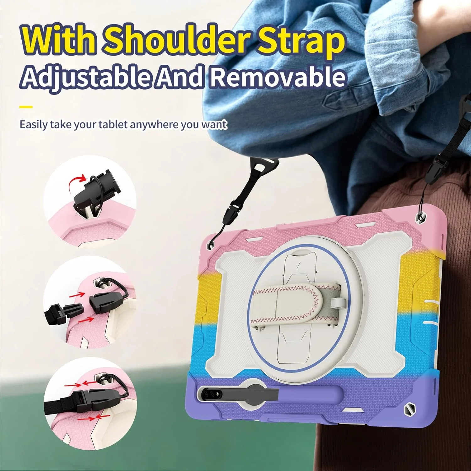 کیف تبلت nincyee برای Samsung Galaxy Tab S8+/S7+/S7 FE 12.4 اینچ، کیف سیلیکونی رنگین کمانی مقاوم در برابر ضربه مخصوص کودکان با نگهدارنده مداد، بند شانه، پایه تاشو چرخشی، بند دستی کیف تبلت nincyee برای Samsung Galaxy Tab S8+/S7+/S7 FE 12.4 اینچ، کیف سیلیکونی رنگین کمانی مقاوم در برابر ضربه مخصوص کودکان با نگهدارنده مداد، بند شانه، پایه تاشو چرخشی، بند دستی