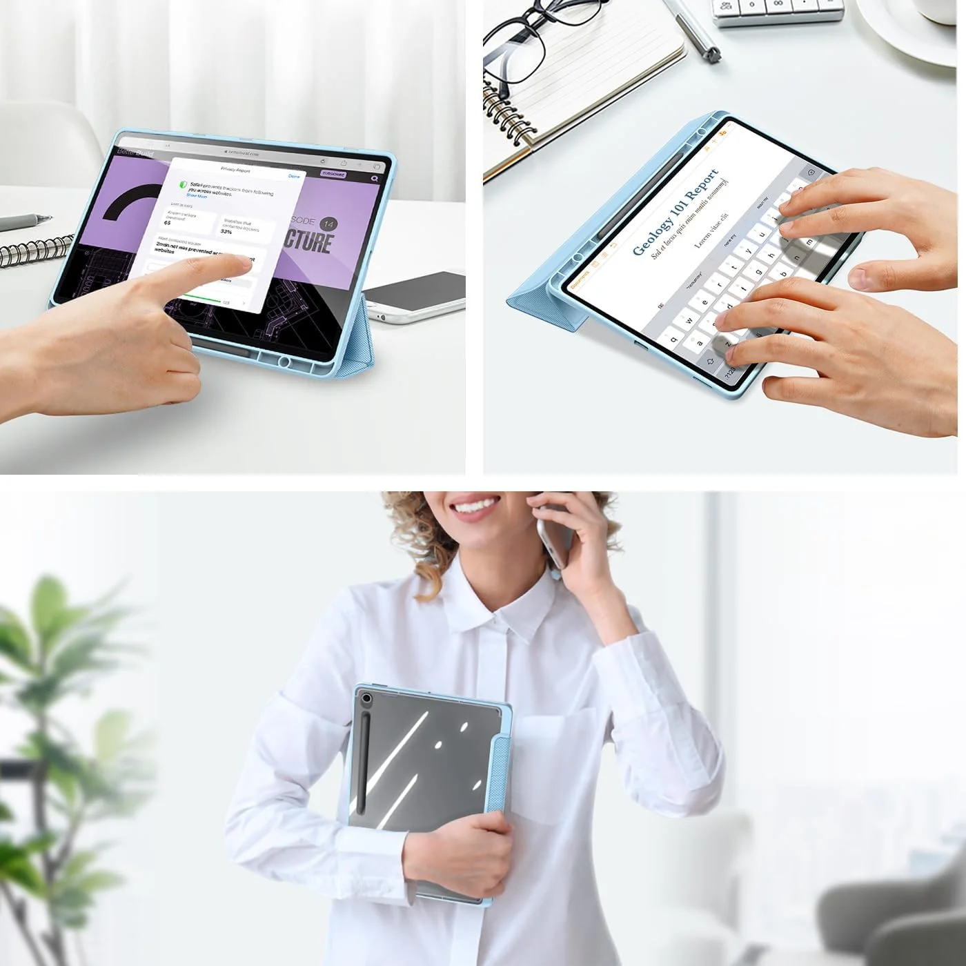 کیف تبلت Gruattreay برای Samsung Galaxy Tab S10 FE Plus 13.1 اینچ 2025 SM-X620/X626B، کیف چرمی سه تایی PU با قابلیت بیدار/خواب خودکار، قاب پشتی شفاف با جا مدادی داخلی (آبی) کیف تبلت Gruattreay برای Samsung Galaxy Tab S10 FE Plus 13.1 اینچ 2025 SM-X620/X626B، کیف چرمی سه تایی PU با قابلیت بیدار/خواب خودکار، قاب پشتی شفاف با جا مدادی داخلی (آبی)