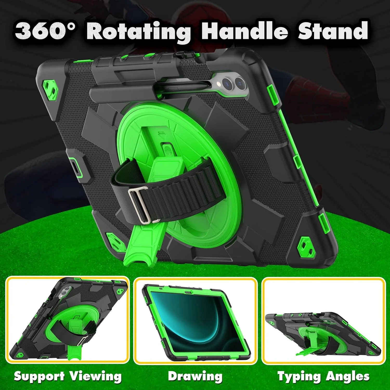 کیف تبلت nincyee برای Samsung Galaxy Tab S9 FE+ 12.4 اینچ، قاب سیلیکونی ضد ضربه و مقاوم کودکانه طرح قهرمان عنکبوتی رنگین کمانی با نگهدارنده قلم، بند شانه، پایه تاشو چرخان و بند دستی کیف تبلت nincyee برای Samsung Galaxy Tab S9 FE+ 12.4 اینچ، قاب سیلیکونی ضد ضربه و مقاوم کودکانه طرح قهرمان عنکبوتی رنگین کمانی با نگهدارنده قلم، بند شانه، پایه تاشو چرخان و بند دستی