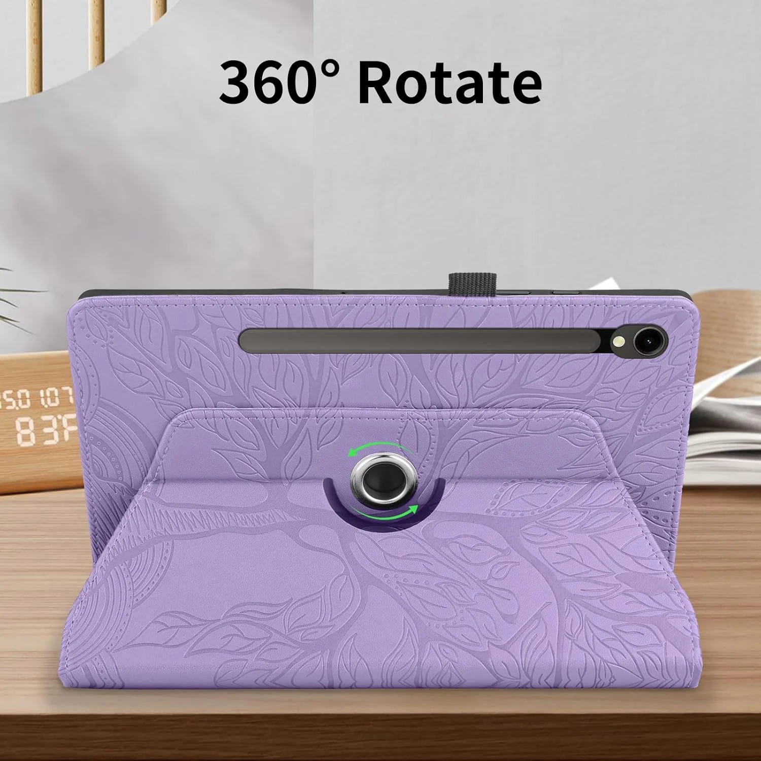 کیف تبلت چرخان 360 درجه SLLMYYX سازگار با تبلت سامسونگ گلکسی تب S9 FE 10.9 اینچ (SM-X510/SM-X516) نسخه 2023، کاور استند باریک طرح درخت زندگی (بنفش)