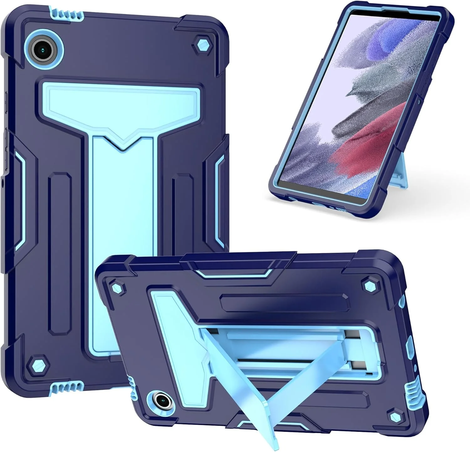 کیف تبلت مسافرتی سازگار با تبلت سامسونگ گلکسی تب A9 8.7 اینچ 2023 SM-X110/X115 با پایه نگهدارنده، سه لایه محافظ تمام بدنه، مقاوم در برابر ضربه و افتادن کیف تبلت مسافرتی سازگار با تبلت سامسونگ گلکسی تب A9 8.7 اینچ 2023 SM-X110/X115 با پایه نگهدارنده، سه لایه محافظ تمام بدنه، مقاوم در برابر ضربه و افتادن