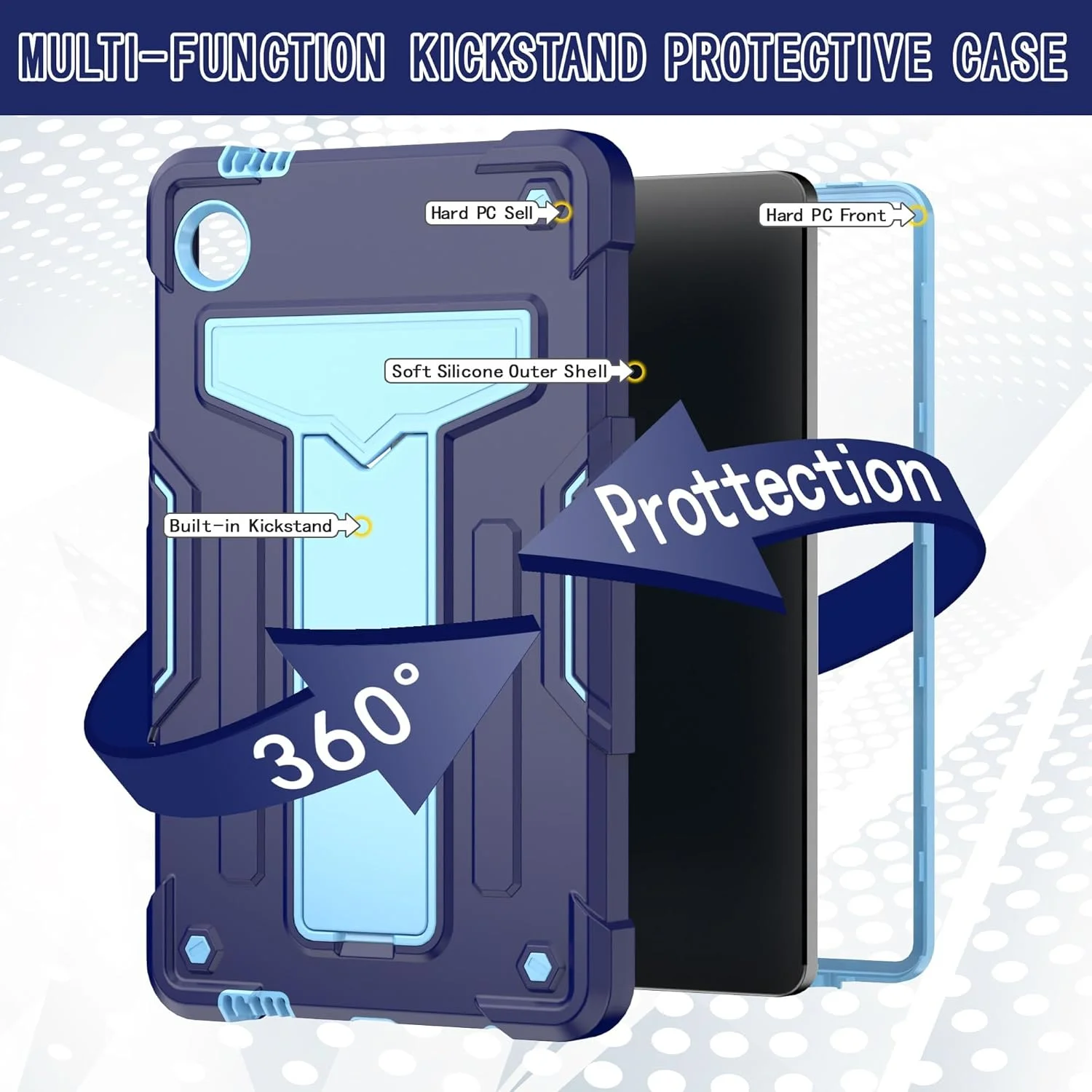 کیف تبلت مسافرتی سازگار با تبلت سامسونگ گلکسی تب A9 8.7 اینچ 2023 SM-X110/X115 با پایه نگهدارنده، سه لایه محافظ تمام بدنه، مقاوم در برابر ضربه و افتادن