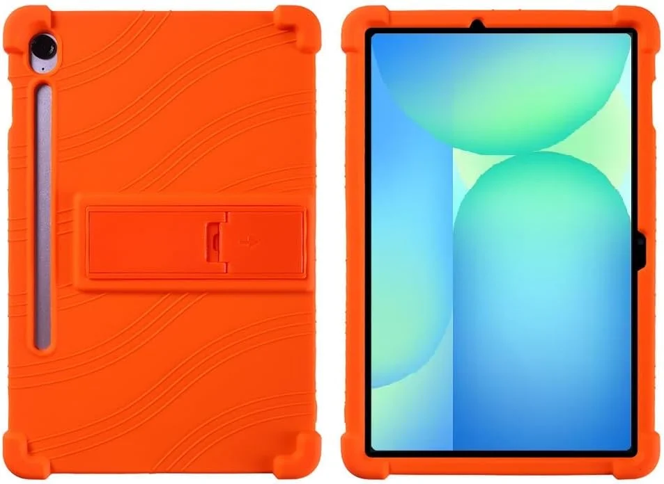 کاور تبلت گرواتری مناسب برای تبلت سامسونگ گلکسی تب S10 FE پلاس/FE+ 13.1 اینچ 2025 SM-X620/X626B [مناسب کودکان] سیلیکونی نرم با گوشه‌های ضخیم و مقاوم در برابر ضربه به همراه استند (نارنجی)