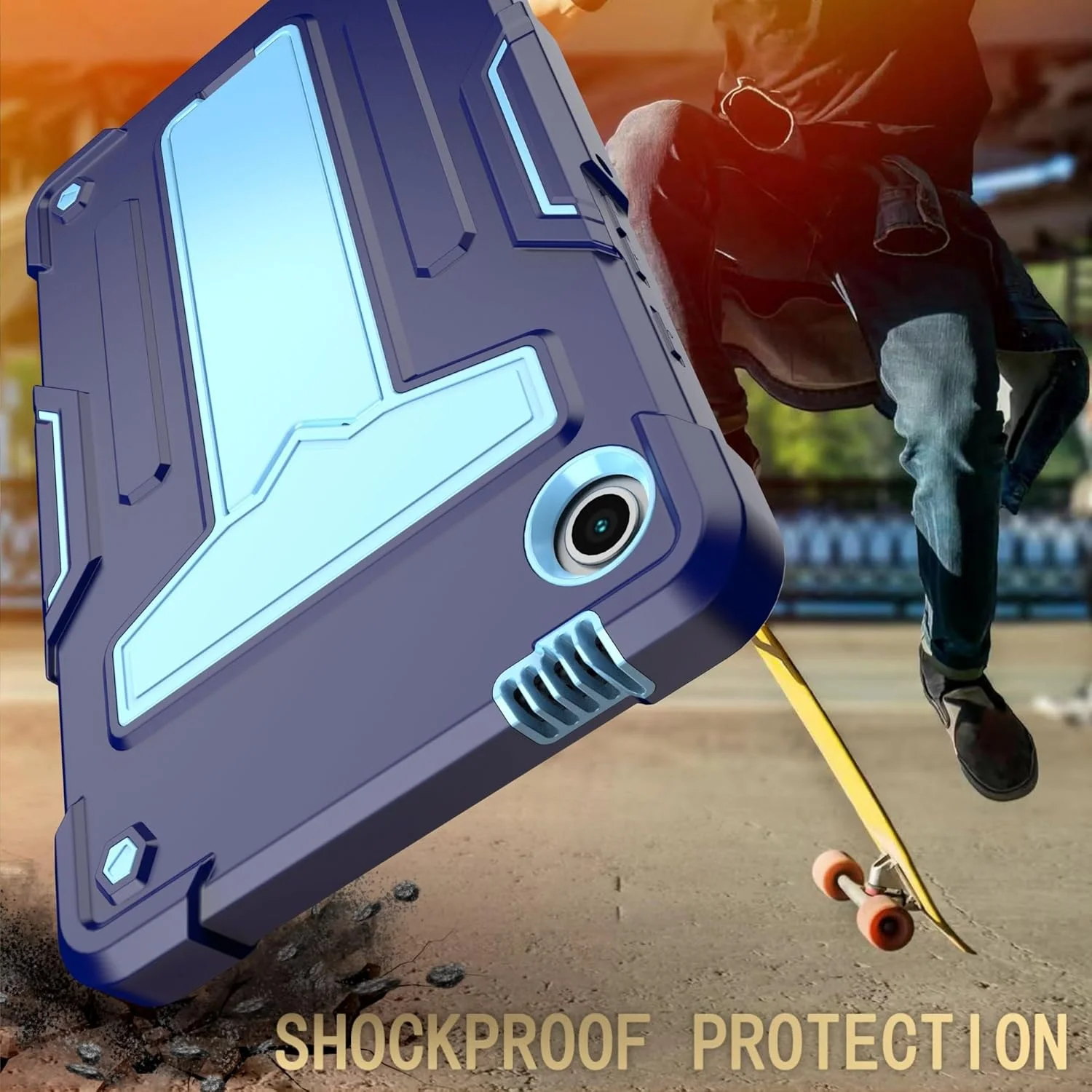 کیف تبلت مسافرتی سازگار با تبلت سامسونگ گلکسی تب A9 8.7 اینچ 2023 مدل SM-X110/X115 با پایه نگهدارنده، سه لایه، محافظ کامل بدنه، مقاوم در برابر ضربه و سقوط