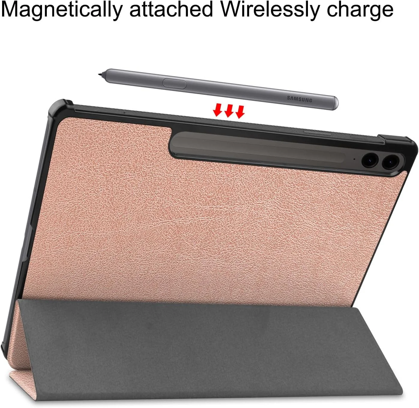 کاور تبلت گرواتری سازگار با تبلت سامسونگ گلکسی تب S10 پلاس/S10+ 12.4 اینچ (2024)، کاور هوشمند تبلت سه تایی، زوایای دید چندگانه، خواب/بیدار شدن خودکار، با نگهدارنده مغناطیسی قلم (طلایی رز)