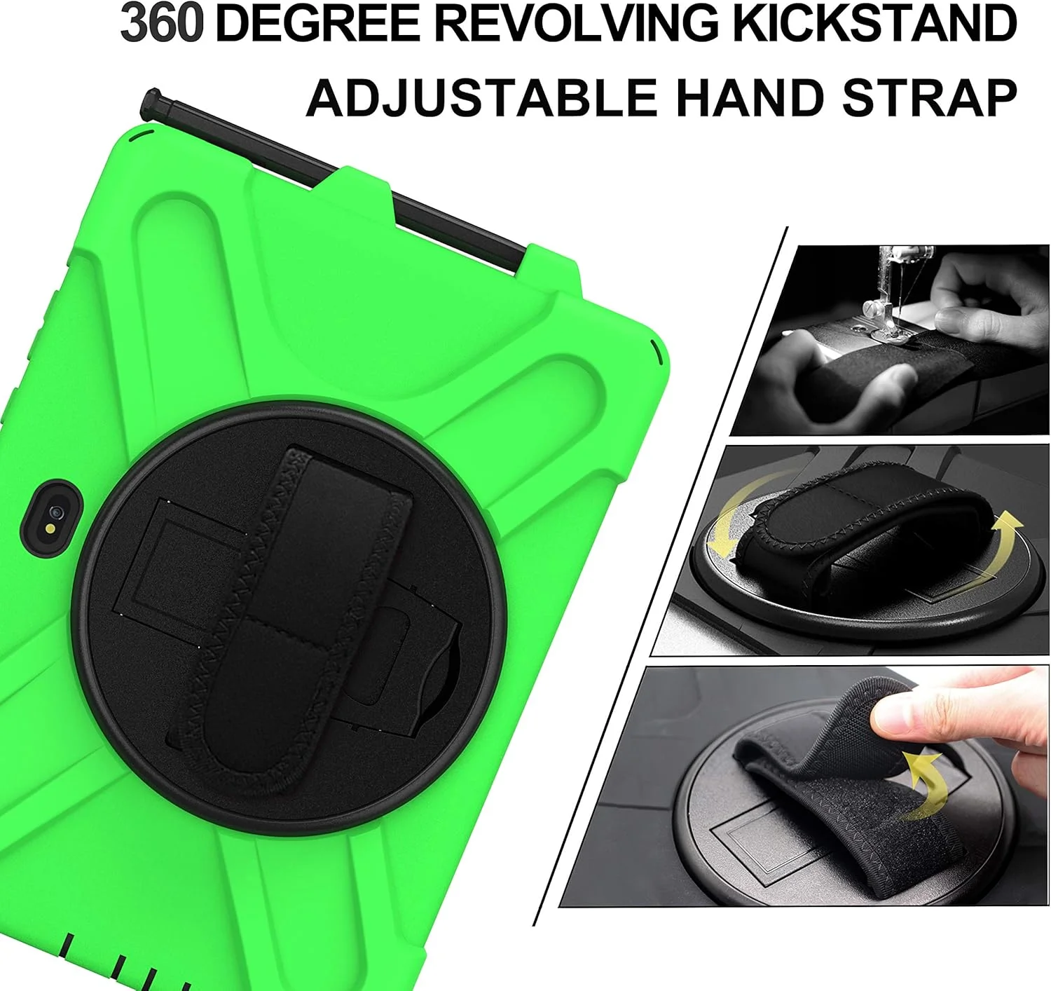 کیف تبلت مناسب برای Samsung Galaxy Tab Active4 Pro 2022 T630/T636 به همراه بند شانه، پایه چرخان و دسته، کیف محافظتی مقاوم در برابر ضربه و سنگین. سبز