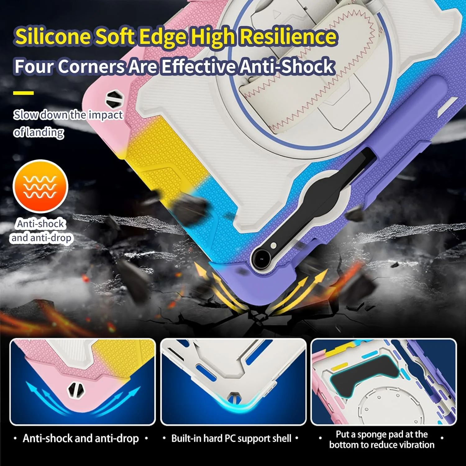 کیف تبلت nincyee برای Samsung Galaxy Tab S8/S7 11 اینچ، کیف سیلیکونی رنگین کمانی مقاوم در برابر ضربه برای کودکان با نگهدارنده مداد، بند شانه، پایه تاشو چرخشی، بند دستی کیف تبلت nincyee برای Samsung Galaxy Tab S8/S7 11 اینچ، کیف سیلیکونی رنگین کمانی مقاوم در برابر ضربه برای کودکان با نگهدارنده مداد، بند شانه، پایه تاشو چرخشی، بند دستی