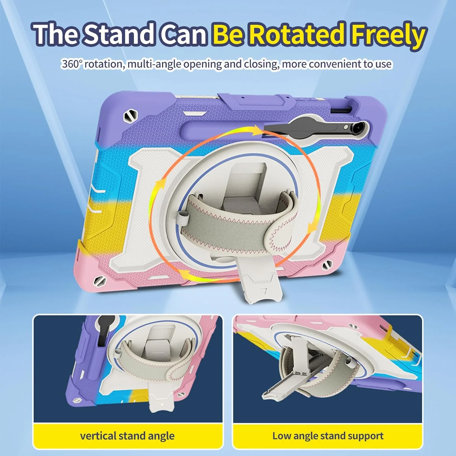 کیف تبلت nincyee برای Samsung Galaxy Tab S8/S7 11 اینچ، کیف سیلیکونی رنگین کمانی مقاوم در برابر ضربه برای کودکان با نگهدارنده مداد، بند شانه، پایه تاشو چرخشی، بند دستی کیف تبلت nincyee برای Samsung Galaxy Tab S8/S7 11 اینچ، کیف سیلیکونی رنگین کمانی مقاوم در برابر ضربه برای کودکان با نگهدارنده مداد، بند شانه، پایه تاشو چرخشی، بند دستی