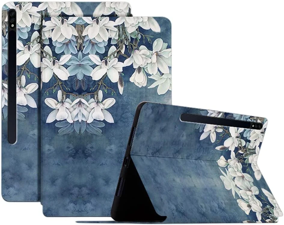 کاور تبلت گل‌های نفیس MEOORHE برای Samsung Galaxy A8 10.5 2021، A7 2020 10.4، A 10.1 2019، A 10.5 2018، قاب گل‌دار باریک با قابلیت تنظیم زاویه (آبی، A8 10.5 2021 X200)