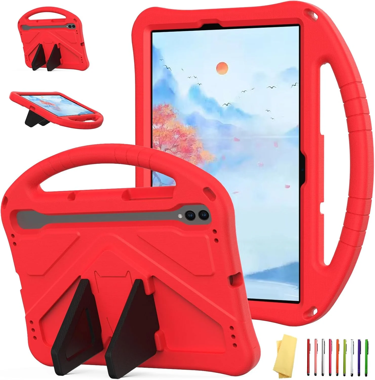 کیف کودکانه UUcovers برای تبلت سامسونگ گلکسی تب S9 FE 5G 10.9 اینچ / تب S9 11 اینچ 2023 و تب S8/تب S7 11 اینچ 2022/2020 (SM-X510/X710/X700/T870) با جای قلم S-Pen/پایه/دستگیره، کاور نرم EVA ضد ضربه، قرمز