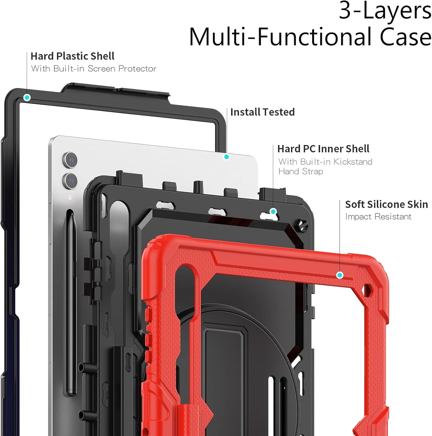 کیف محافظتی تبلت مقاوم Nincyee برای Samsung Galaxy Tab S9 Ultra 14.6 اینچ، کاور سیلیکونی ضد ضربه رنگین کمانی 3 در 1 با نگهدارنده مداد، بند شانه، بند دستی، پایه تاشو کیف محافظتی تبلت مقاوم Nincyee برای Samsung Galaxy Tab S9 Ultra 14.6 اینچ، کاور سیلیکونی ضد ضربه رنگین کمانی 3 در 1 با نگهدارنده مداد، بند شانه، بند دستی، پایه تاشو