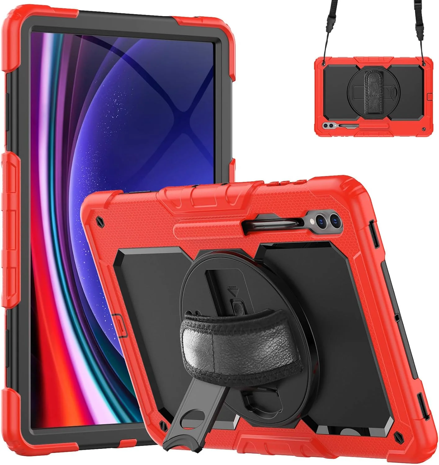 کیف محافظ تبلت سنگین نینسی برای سامسونگ گلکسی تب S9 Ultra 14.6 اینچ، کاور سیلیکونی رنگین کمانی ضد ضربه 3 در 1 با نگهدارنده قلم، بند شانه، بند دستی، پایه تاشو