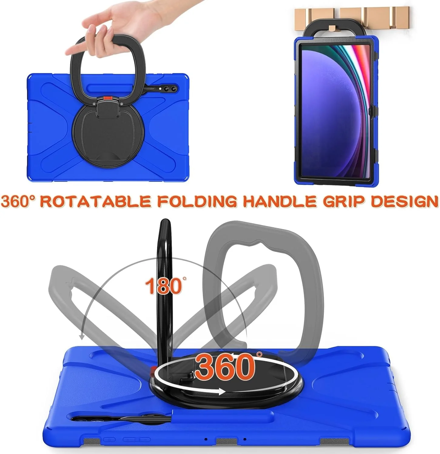 کاور تبلت سازگار با سامسونگ گلکسی تب S10 Ultra 14.6 اینچ 2024 SM-X920، کاور ضد ضربه TPU سنگین، با قابلیت چرخش 360 درجه، دارای دستگیره چند منظوره + بند شانه ای، کاور مقاوم کاور تبلت سازگار با سامسونگ گلکسی تب S10 Ultra 14.6 اینچ 2024 SM-X920، کاور ضد ضربه TPU سنگین، با قابلیت چرخش 360 درجه، دارای دستگیره چند منظوره + بند شانه ای، کاور مقاوم