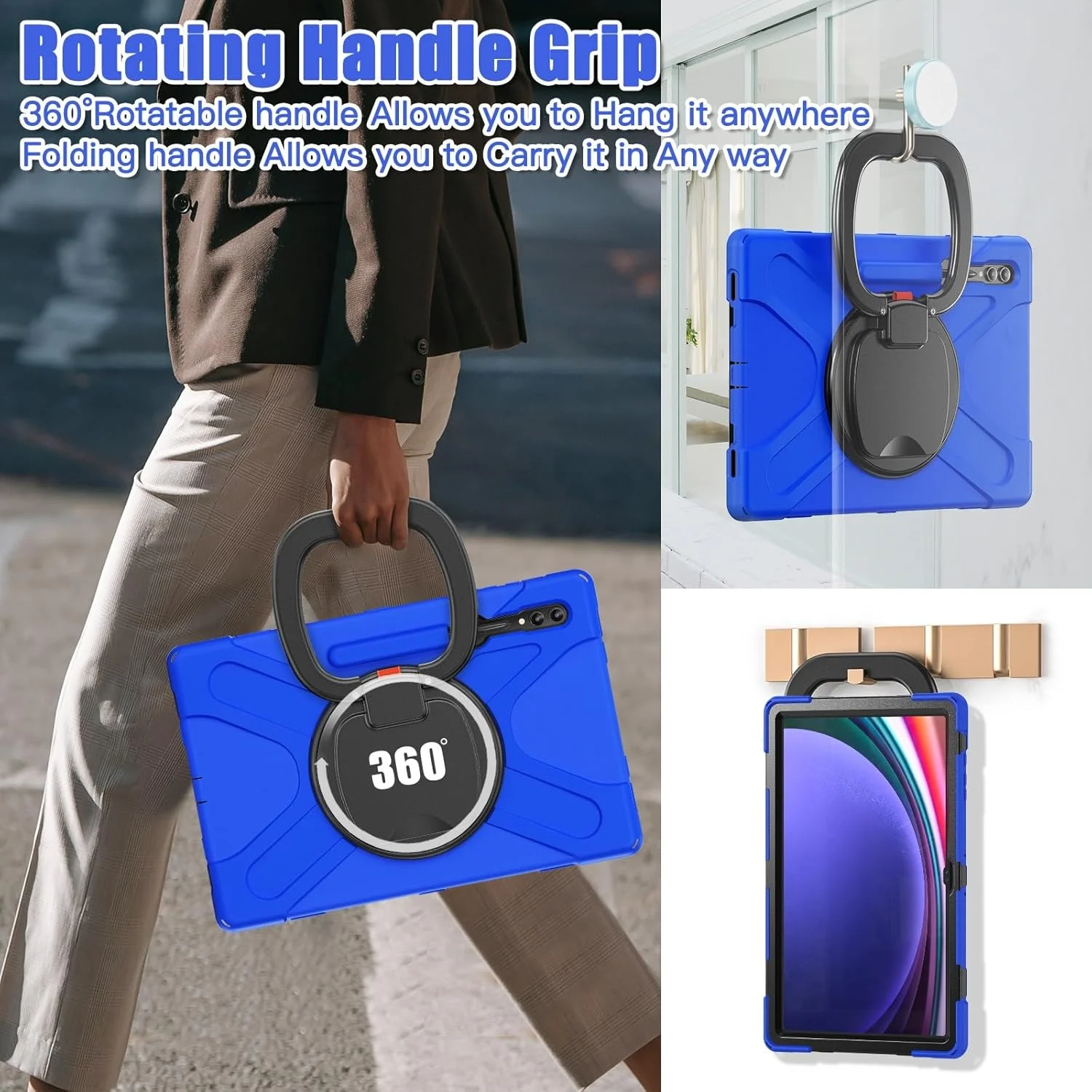 کاور تبلت سازگار با سامسونگ گلکسی تب S10 Ultra 14.6 اینچ 2024 SM-X920، کاور ضد ضربه TPU سنگین، با قابلیت چرخش 360 درجه، دارای دستگیره چند منظوره + بند شانه ای، کاور مقاوم کاور تبلت سازگار با سامسونگ گلکسی تب S10 Ultra 14.6 اینچ 2024 SM-X920، کاور ضد ضربه TPU سنگین، با قابلیت چرخش 360 درجه، دارای دستگیره چند منظوره + بند شانه ای، کاور مقاوم