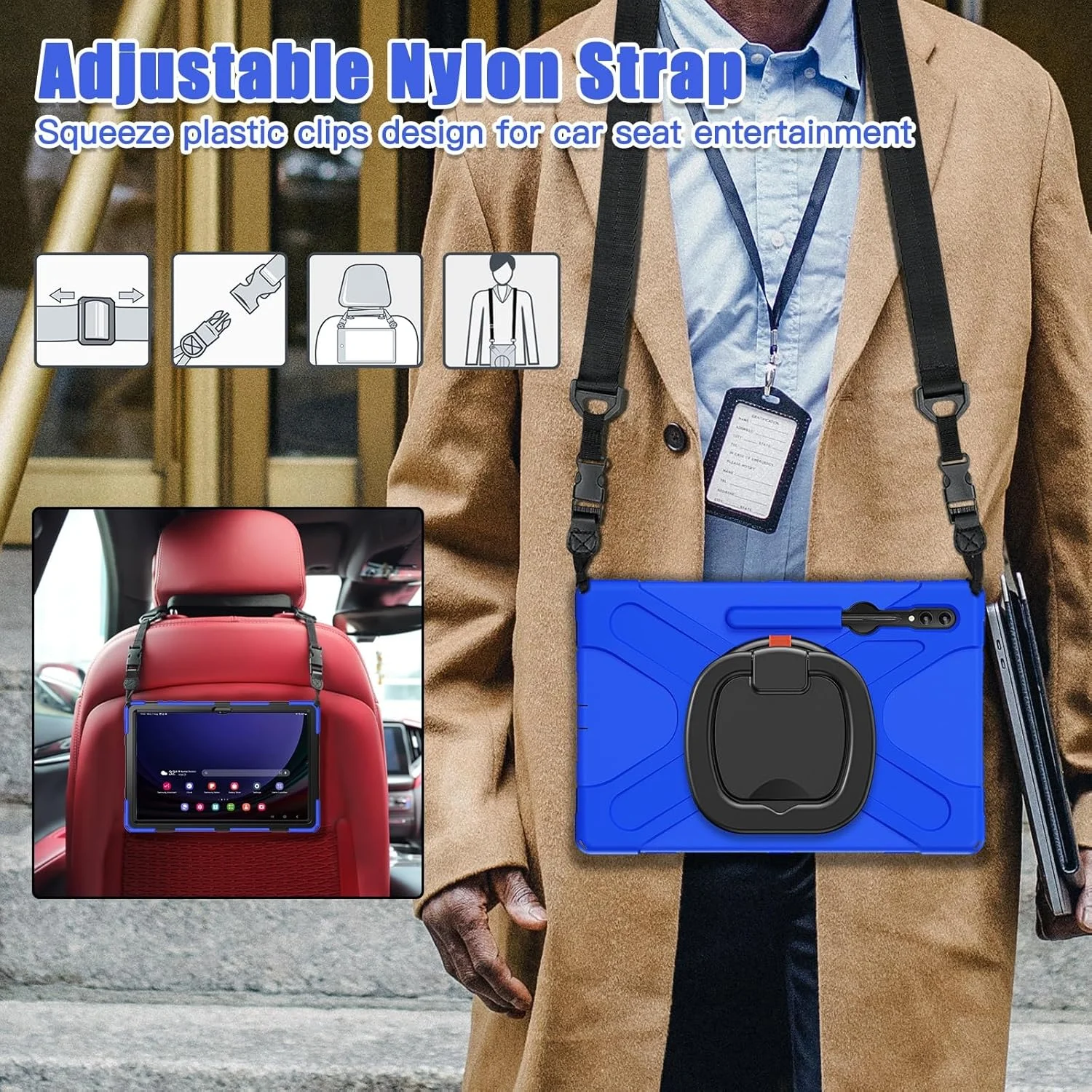 کاور تبلت سازگار با سامسونگ گلکسی تب S10 Ultra 14.6 اینچ 2024 SM-X920، کاور ضد ضربه TPU سنگین، با قابلیت چرخش 360 درجه، دارای دستگیره چند منظوره + بند شانه ای، کاور مقاوم کاور تبلت سازگار با سامسونگ گلکسی تب S10 Ultra 14.6 اینچ 2024 SM-X920، کاور ضد ضربه TPU سنگین، با قابلیت چرخش 360 درجه، دارای دستگیره چند منظوره + بند شانه ای، کاور مقاوم