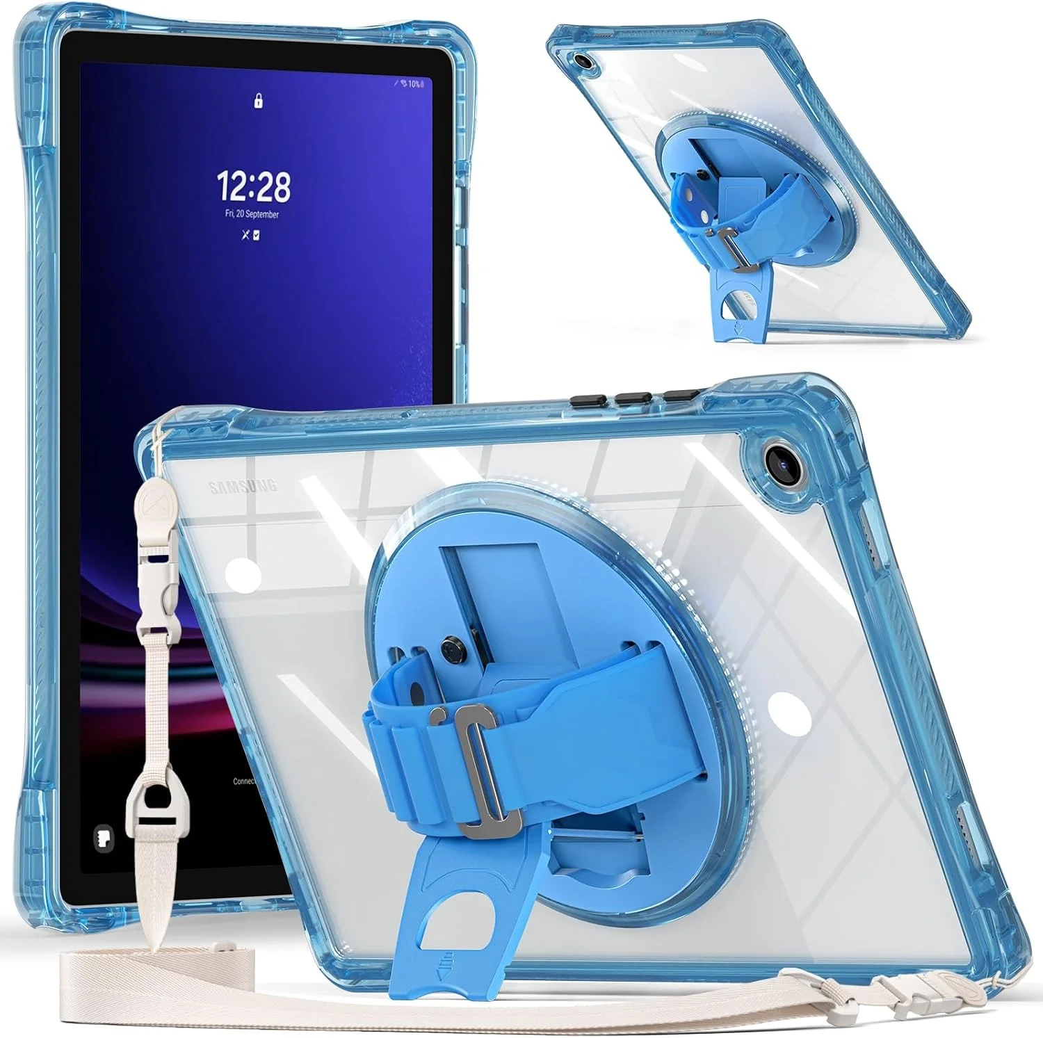 کیف مسافرتی تبلت سازگار با Samsung Tab A9 Plus 11 اینچ 2023 SM-X210/SM-216B/SM-X218، کیف محافظ ضد ضربه تمام بدنه مقاوم با پایه چرخان، بند دستی/اسپا کیف مسافرتی تبلت سازگار با Samsung Tab A9 Plus 11 اینچ 2023 SM-X210/SM-216B/SM-X218، کیف محافظ ضد ضربه تمام بدنه مقاوم با پایه چرخان، بند دستی/اسپا