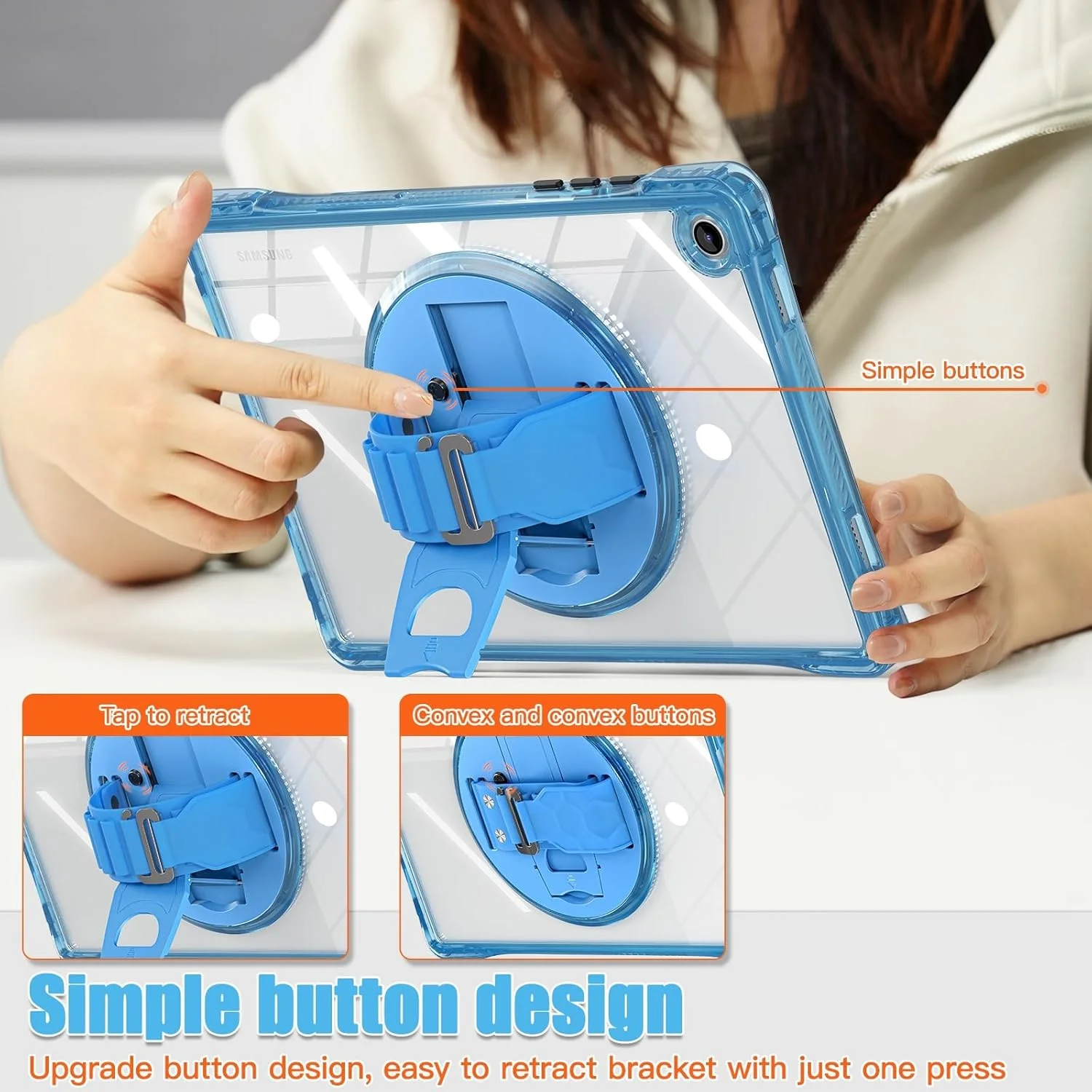 کیف مسافرتی تبلت سازگار با Samsung Tab A9 Plus 11 اینچ 2023 SM-X210/SM-216B/SM-X218، کیف محافظ ضد ضربه تمام بدنه مقاوم با پایه چرخان، بند دستی/اسپا کیف مسافرتی تبلت سازگار با Samsung Tab A9 Plus 11 اینچ 2023 SM-X210/SM-216B/SM-X218، کیف محافظ ضد ضربه تمام بدنه مقاوم با پایه چرخان، بند دستی/اسپا